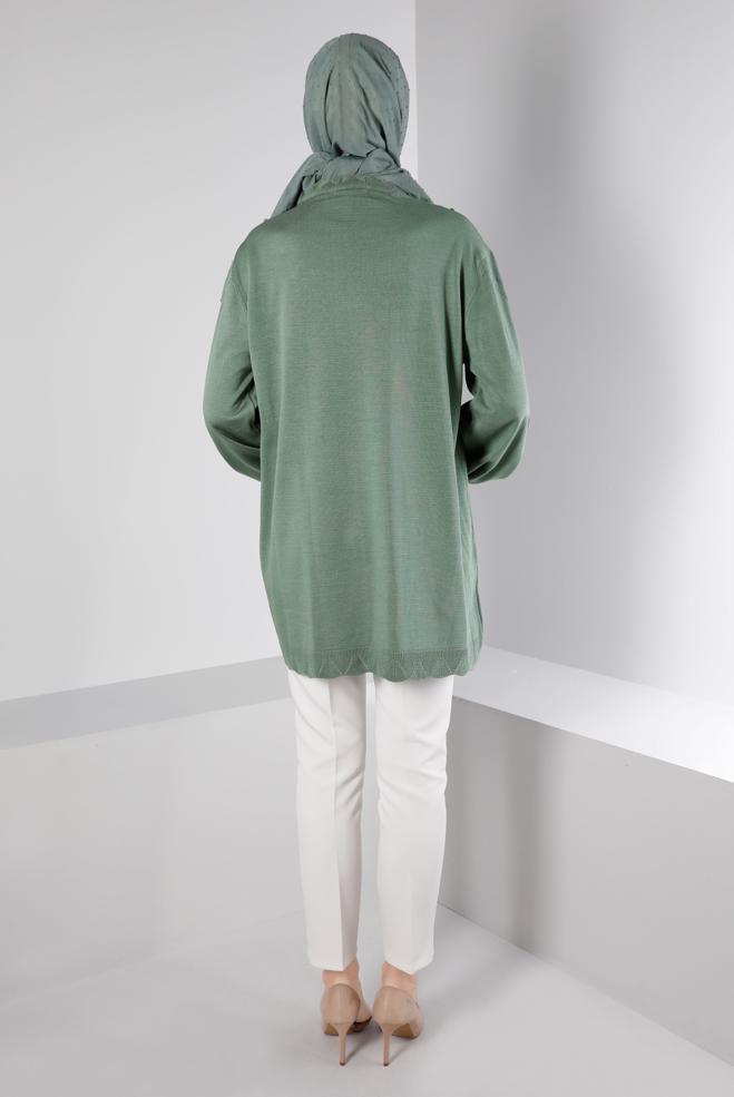 Vêtements hijab VERT TUNIQUE EN MAILLE AVEC POMPONS 43169 - ALVİNA