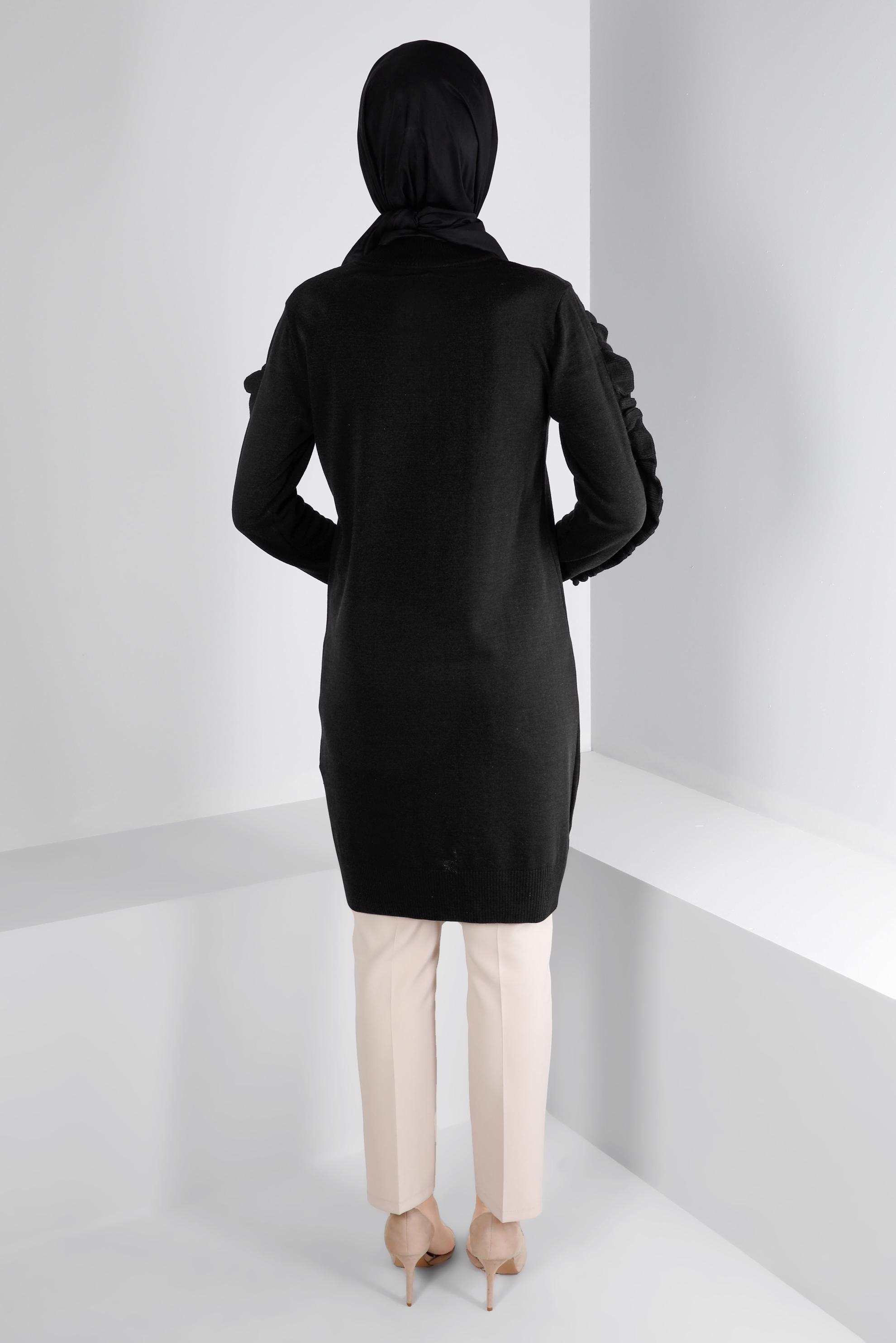 Vêtements hijab NOIR TUNIQUE EN MAILLE À VOLANTS AVEC BIJOU 43170