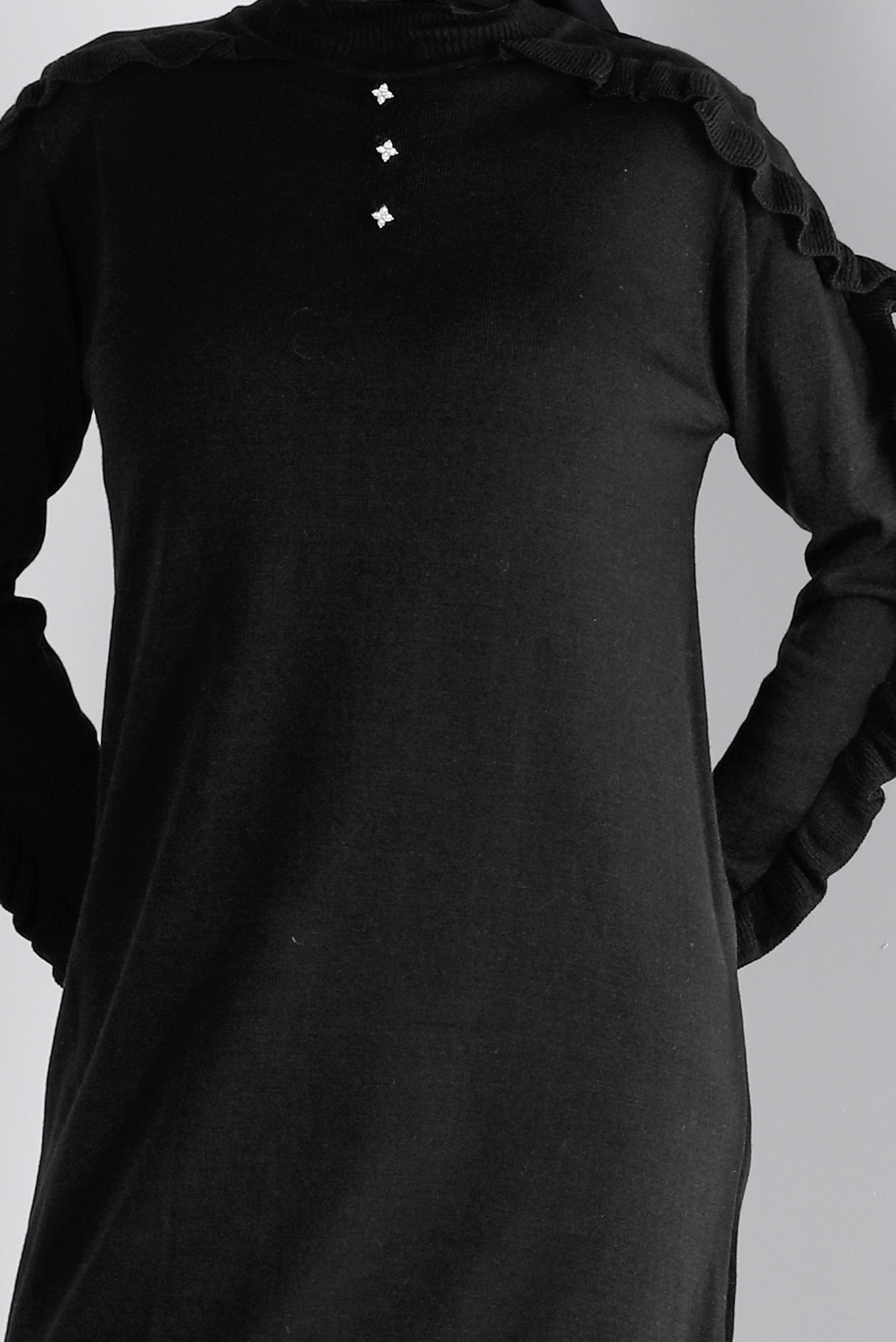 Vêtements hijab NOIR TUNIQUE EN MAILLE À VOLANTS AVEC BIJOU 43170