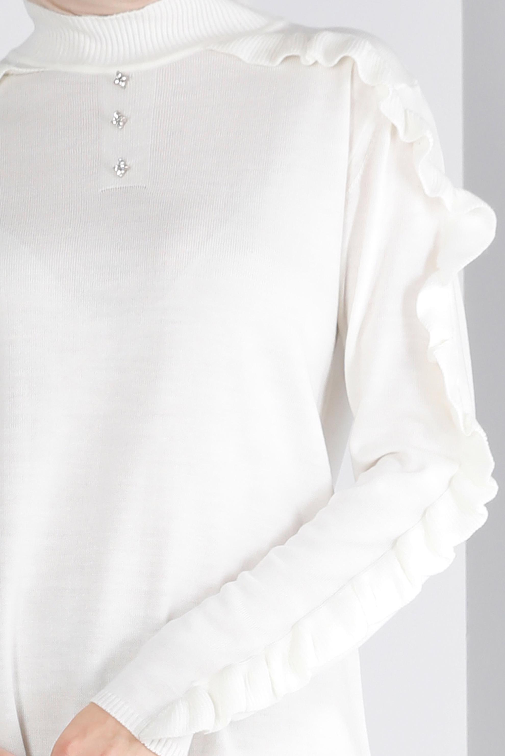 Vêtements hijab BLANC TUNIQUE EN MAILLE À VOLANTS AVEC BIJOU 43170