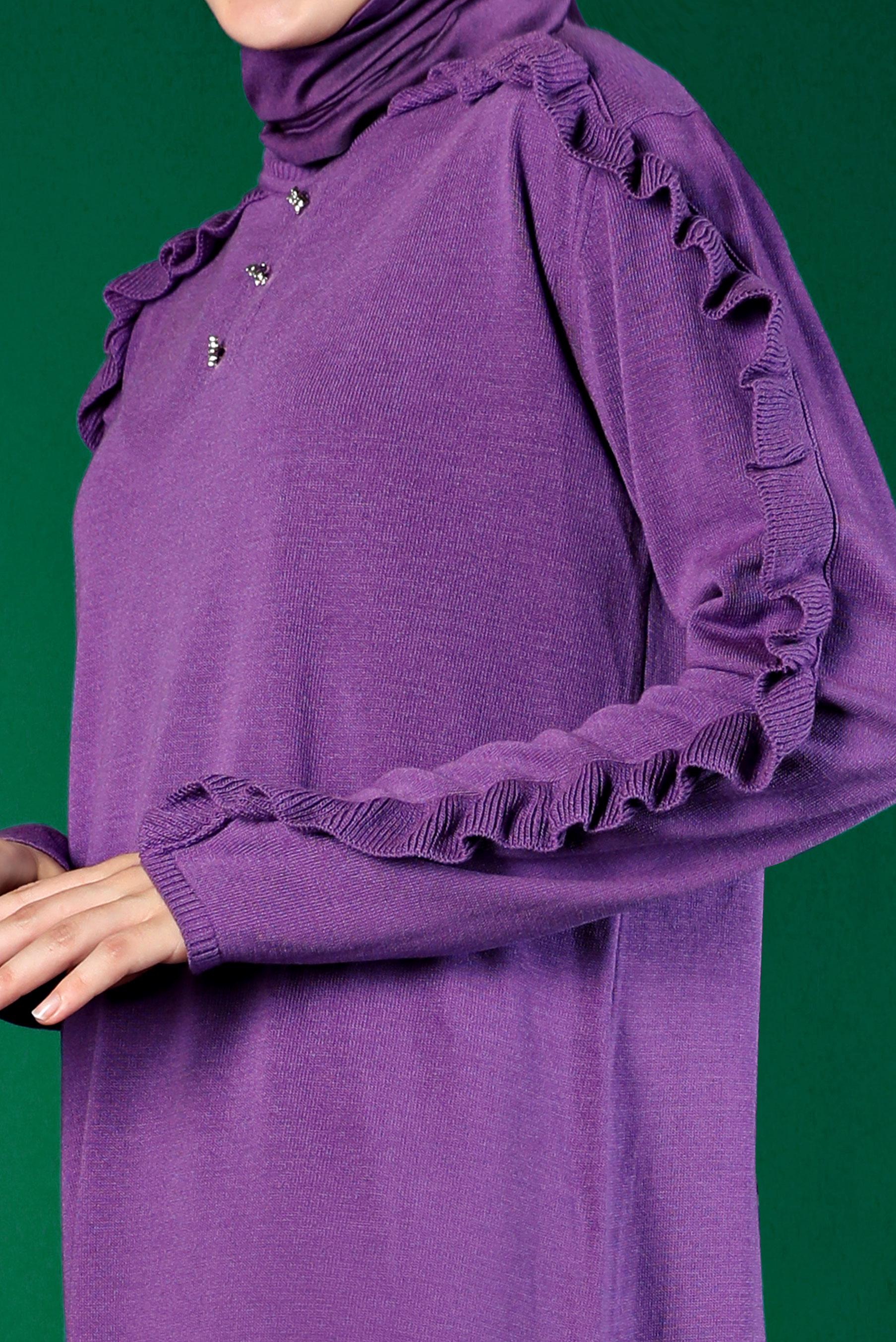 Tesettür giyim MOR FIRFIRLI TAŞLI TRİKO TUNİK 43170