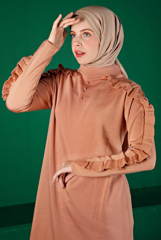 Hijab clothing  RUFFLED KNITWEAR TUNIC WITH GEM 43170 - ALVİNA