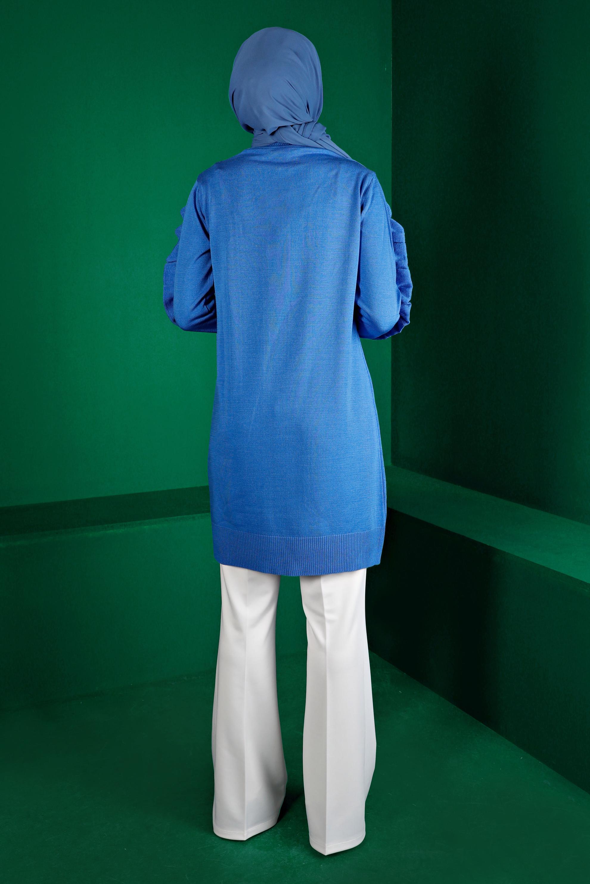 Hijab clothing BLUE RUFFLED KNITWEAR TUNIC WITH GEM 43170