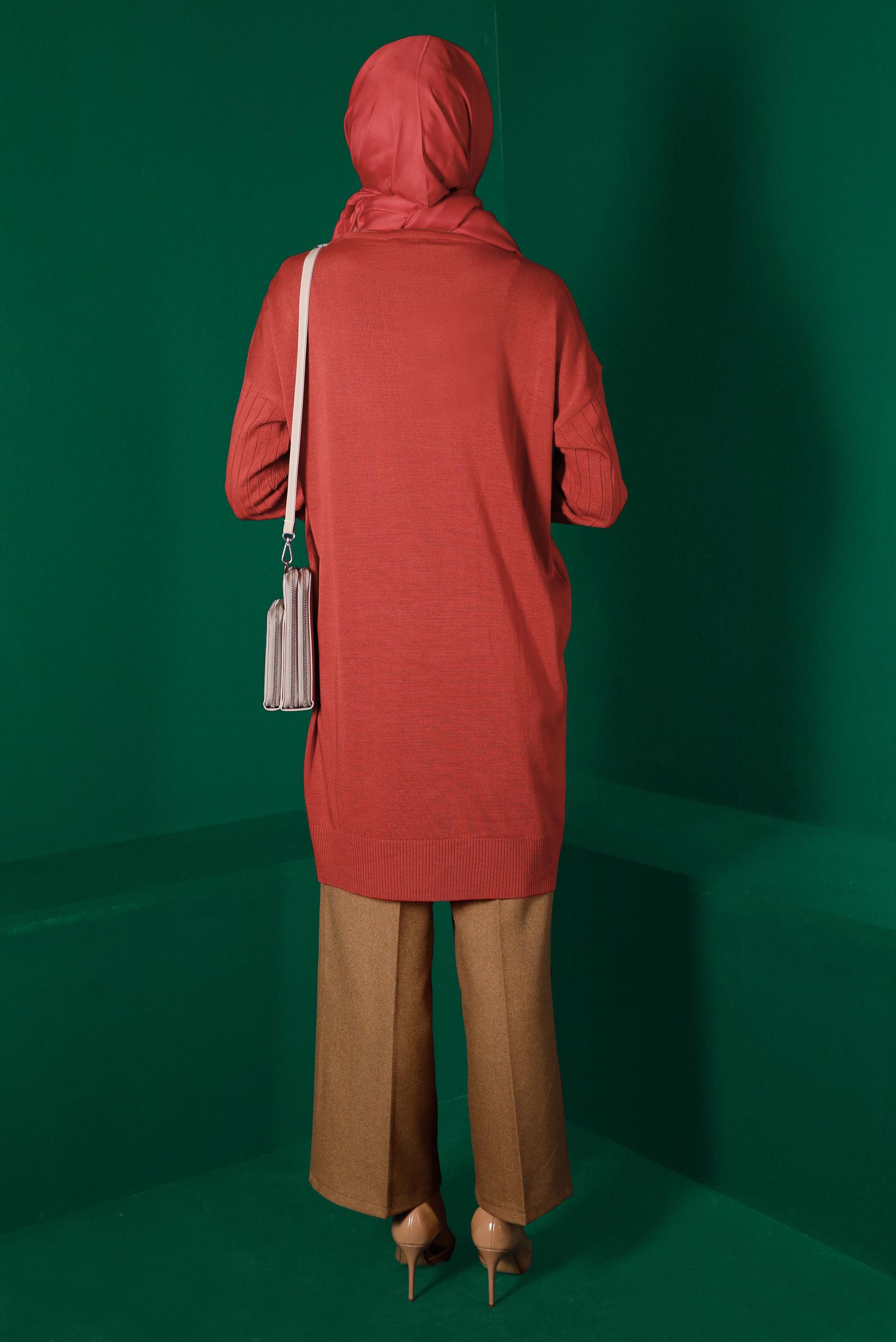 Tesettür giyim TURUNCU DÜĞME DETAYLI FİTİLLİ TRİKO TUNİK 43171