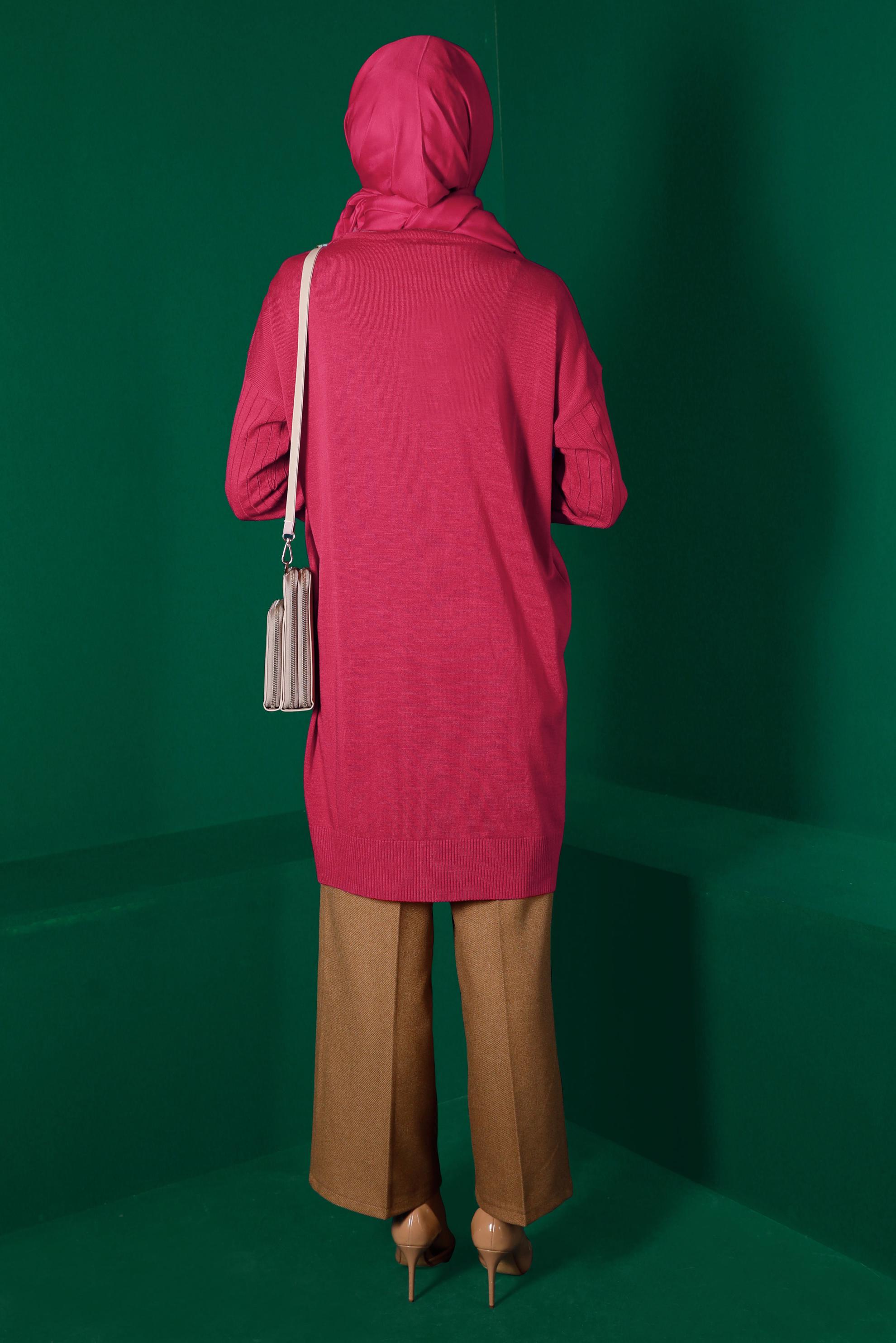 Tesettür giyim FUŞYA DÜĞME DETAYLI FİTİLLİ TRİKO TUNİK 43171