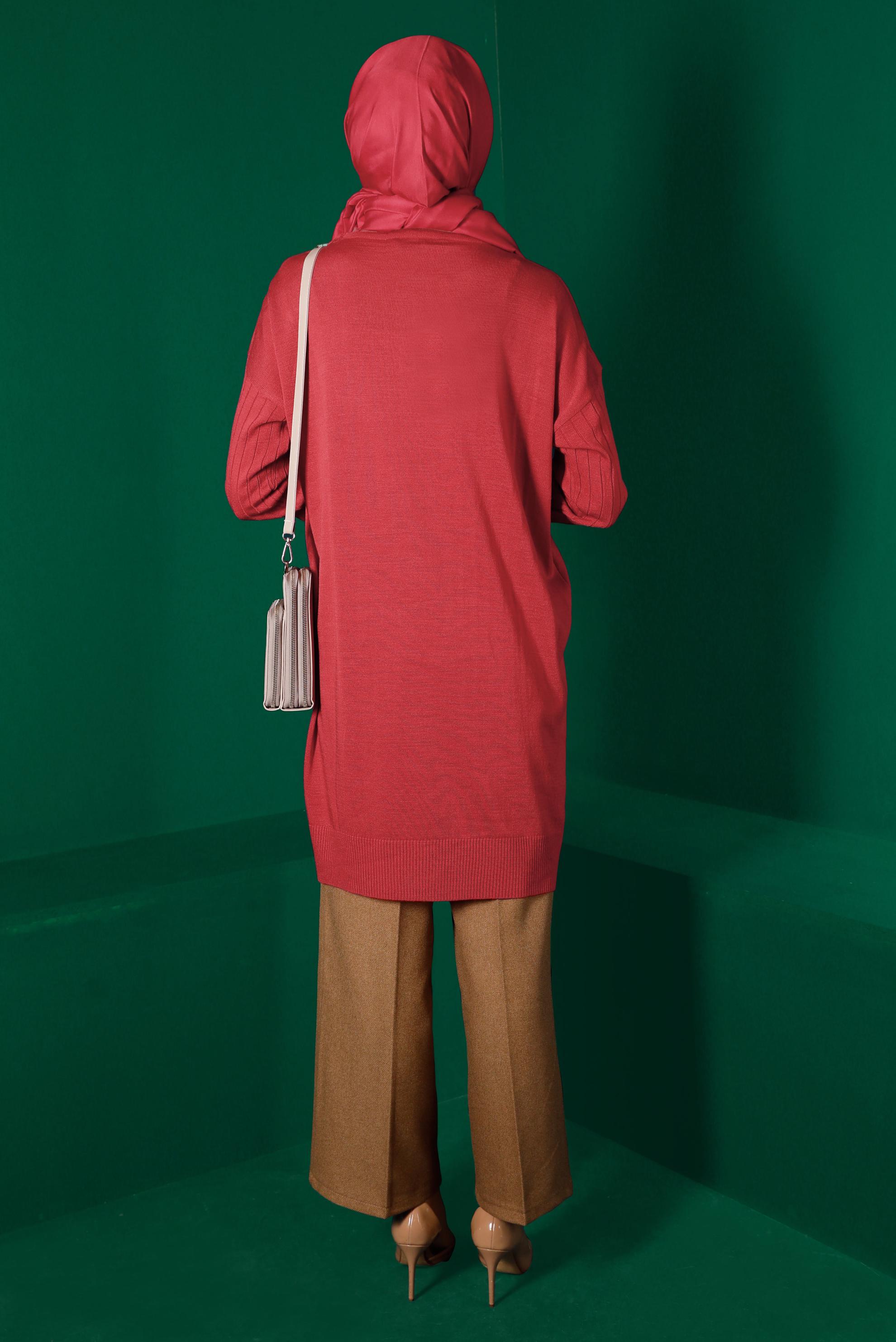 Tesettür giyim MERCAN DÜĞME DETAYLI FİTİLLİ TRİKO TUNİK 43171