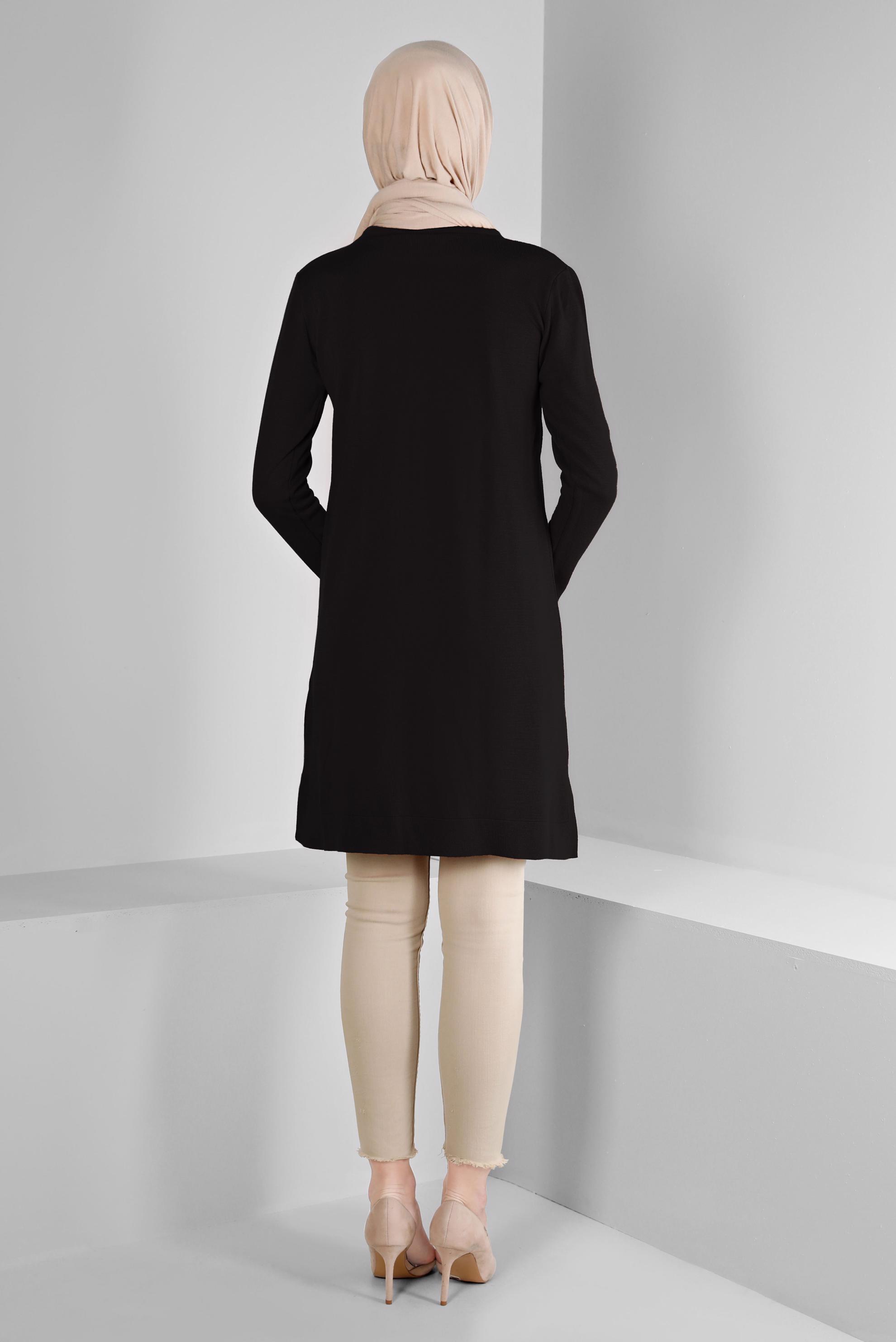 Vêtements hijab NOIR TUNIQUE MAILLE BASIQUE DÉTAIL POCHE 43172