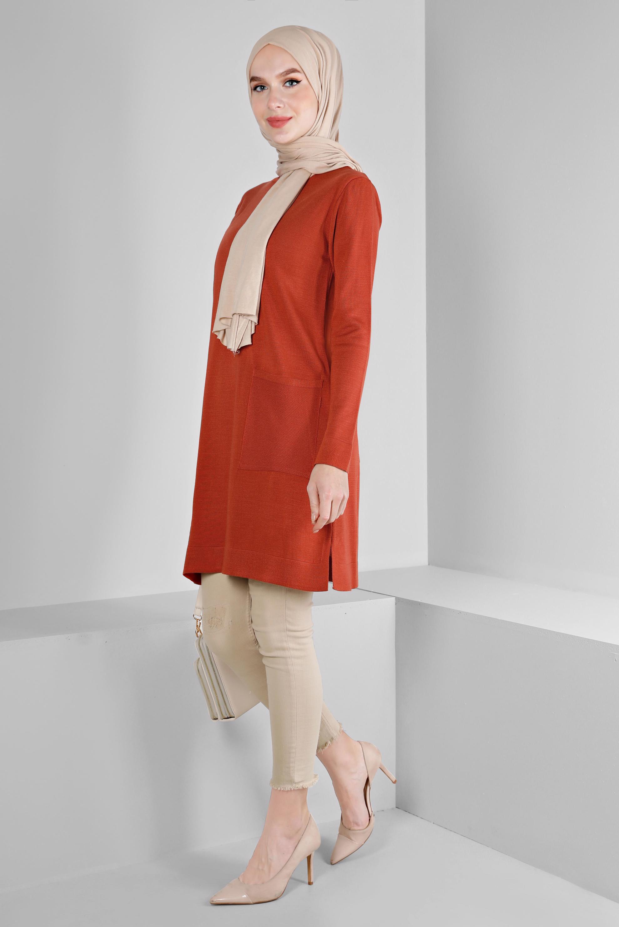 Tesettür giyim TURUNCU CEP DETAYLI BASIC TRİKO TUNİK 43172	