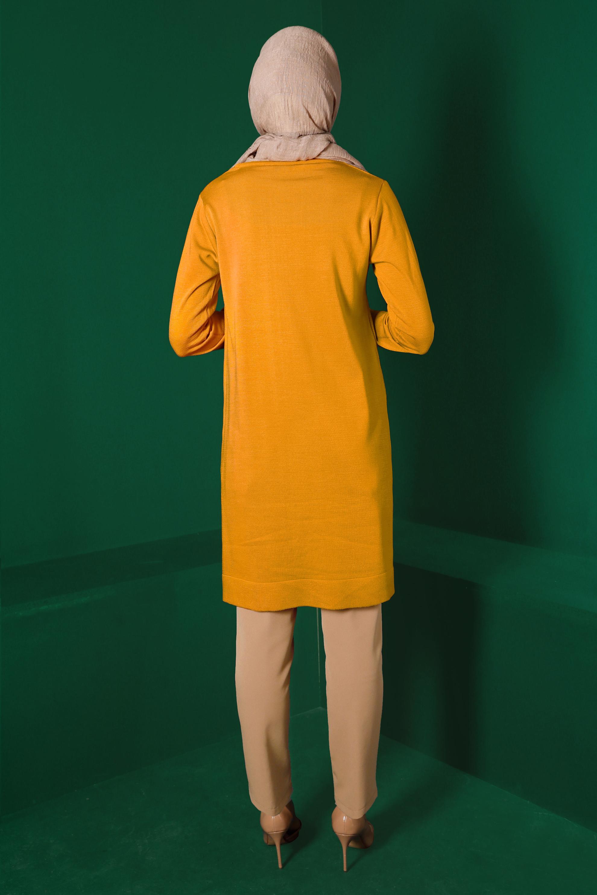 Tesettür giyim SARI CEP DETAYLI BASIC TRİKO TUNİK 43172	