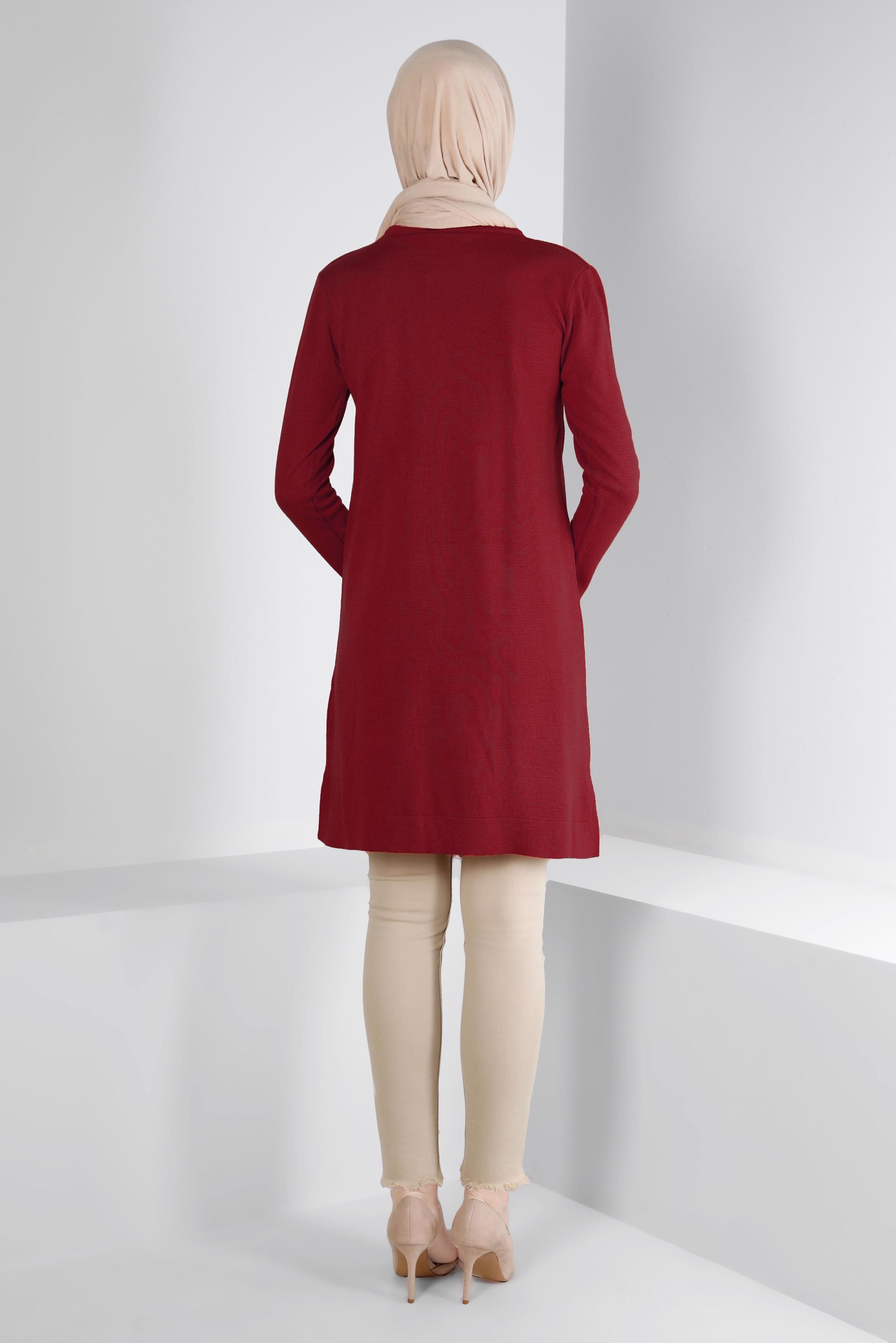 Tesettür giyim BORDO CEP DETAYLI BASIC TRİKO TUNİK 43172	