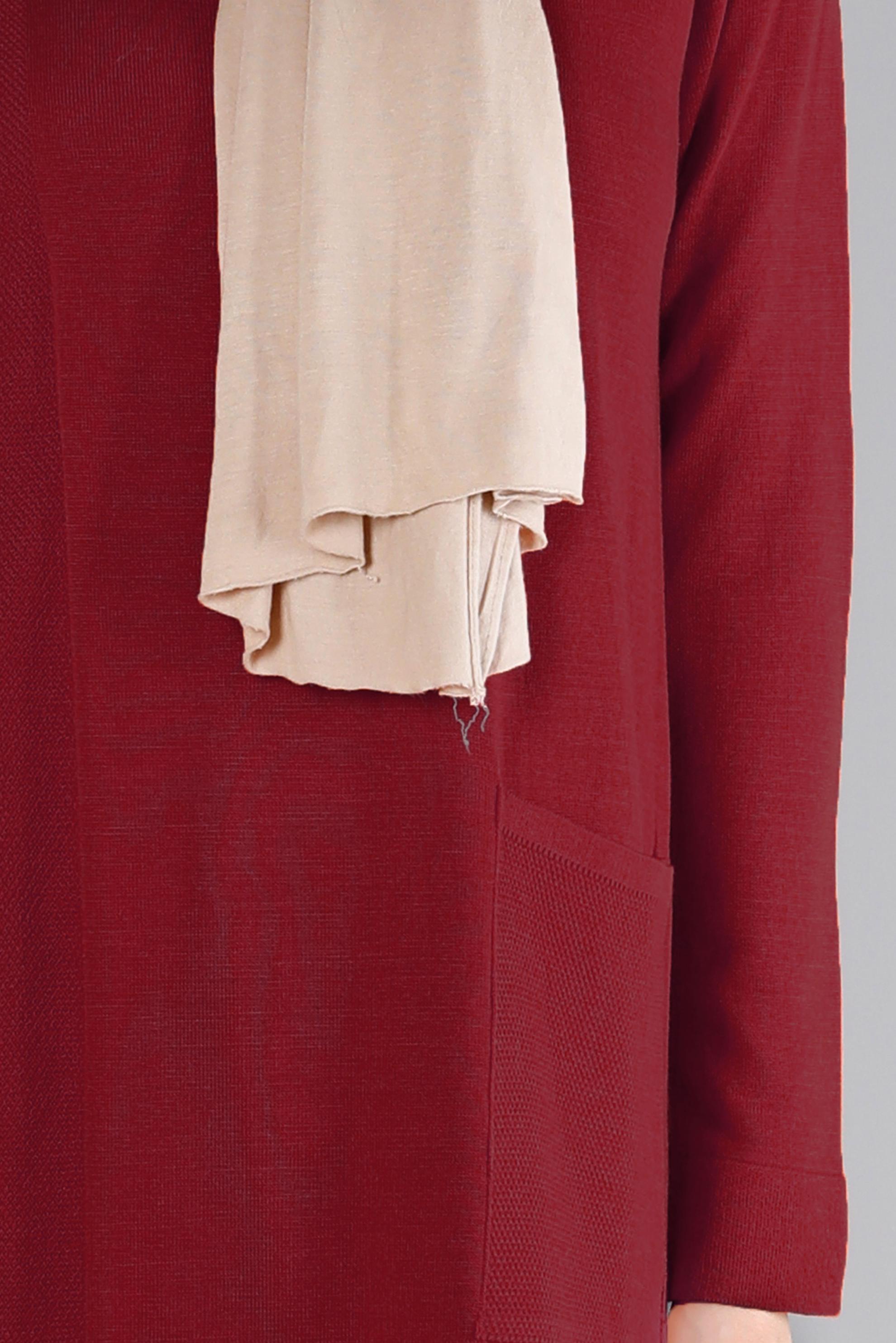 Tesettür giyim BORDO CEP DETAYLI BASIC TRİKO TUNİK 43172	