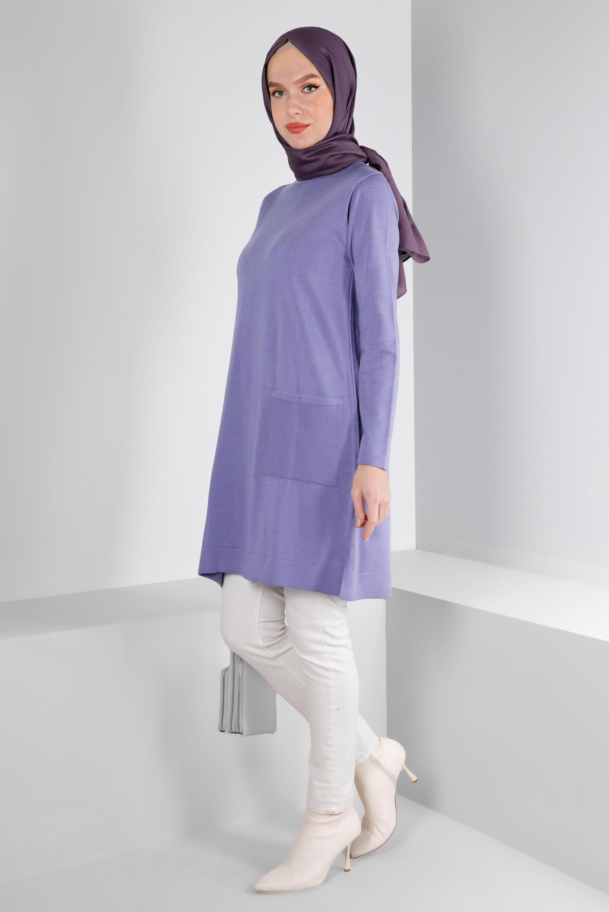 Tesettür giyim MOR CEP DETAYLI BASIC TRİKO TUNİK 43172	