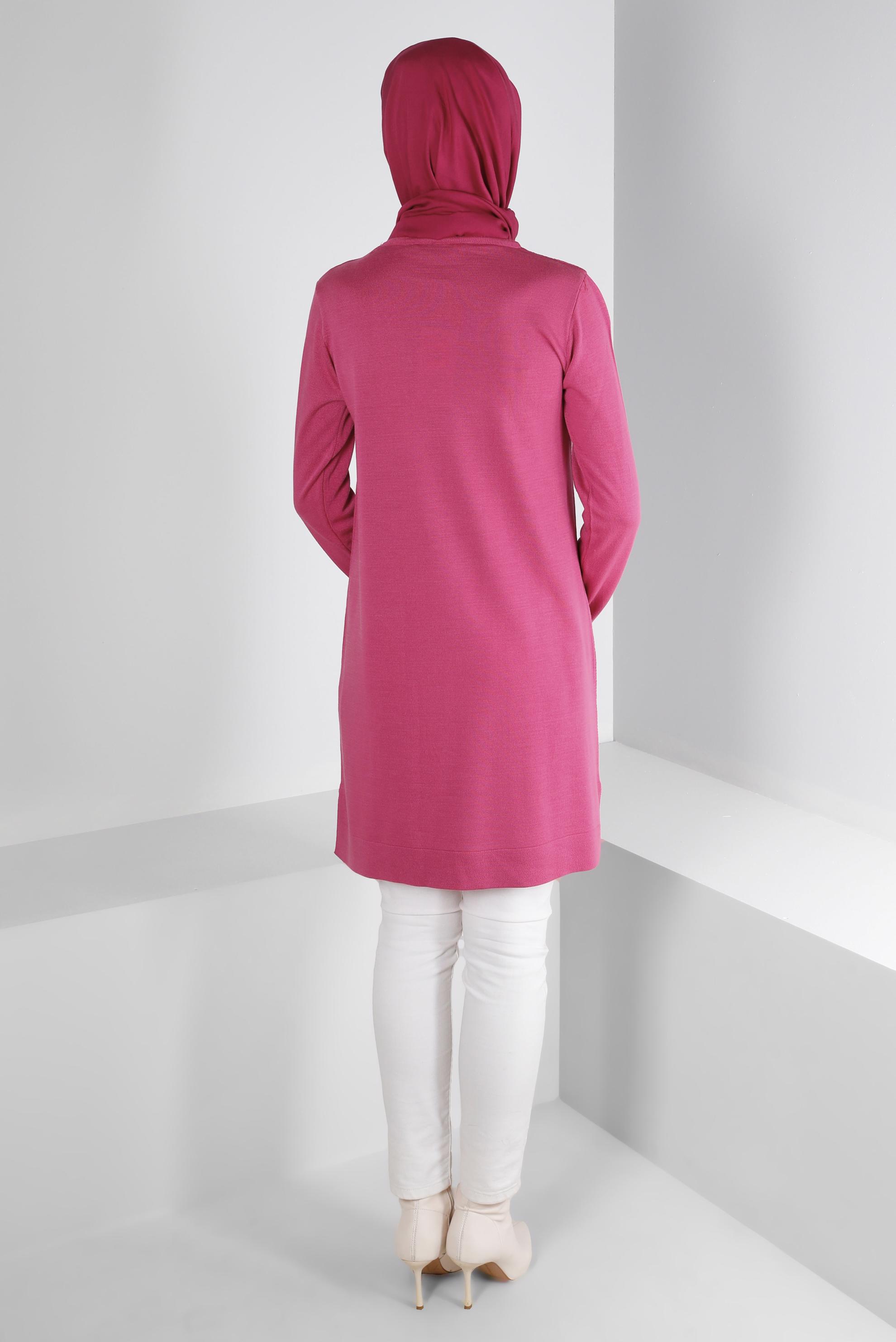 Tesettür giyim FUŞYA CEP DETAYLI BASIC TRİKO TUNİK 43172	