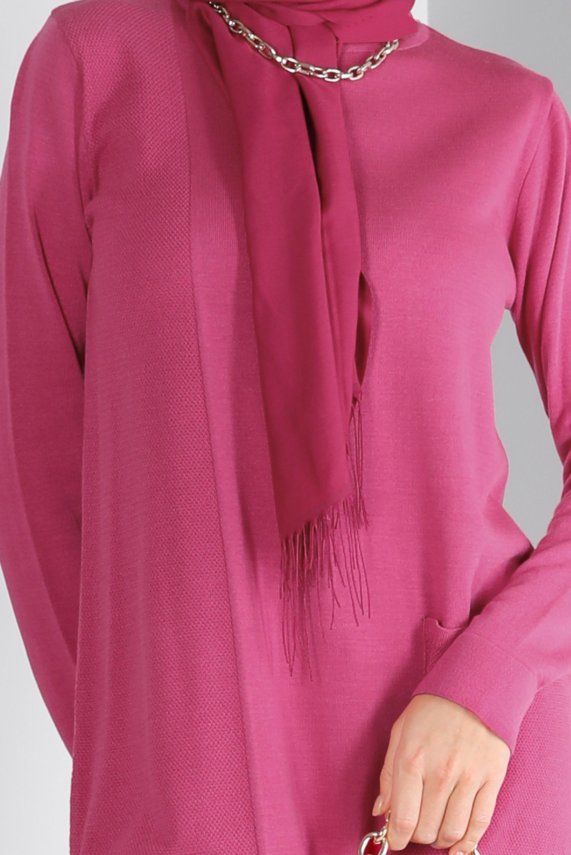 Tesettür giyim FUŞYA CEP DETAYLI BASIC TRİKO TUNİK 43172	
