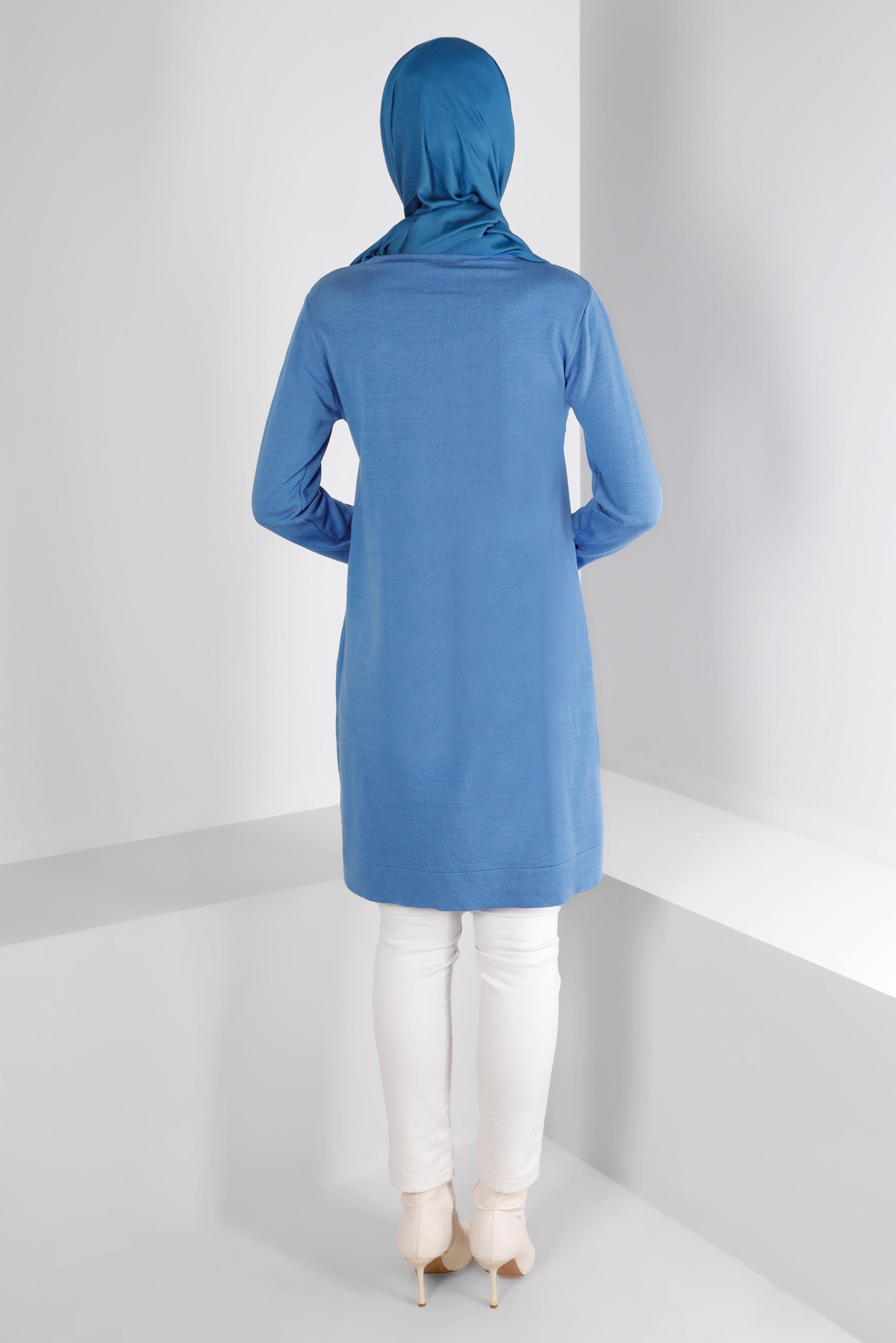 Tesettür giyim MAVİ CEP DETAYLI BASIC TRİKO TUNİK 43172	