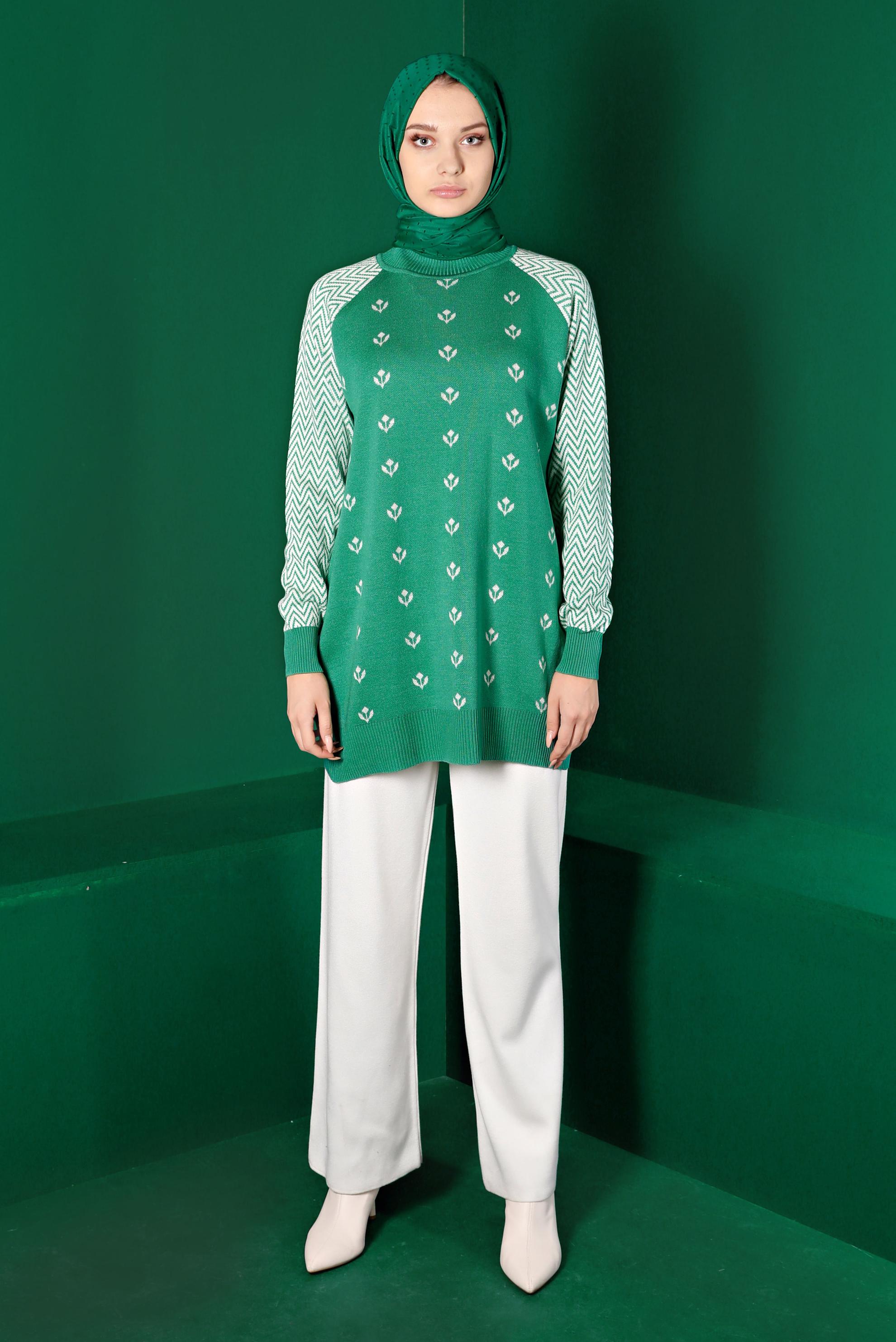 Vêtements hijab VERT TUNIQUE EN MAILLE À MOTIFS 43173