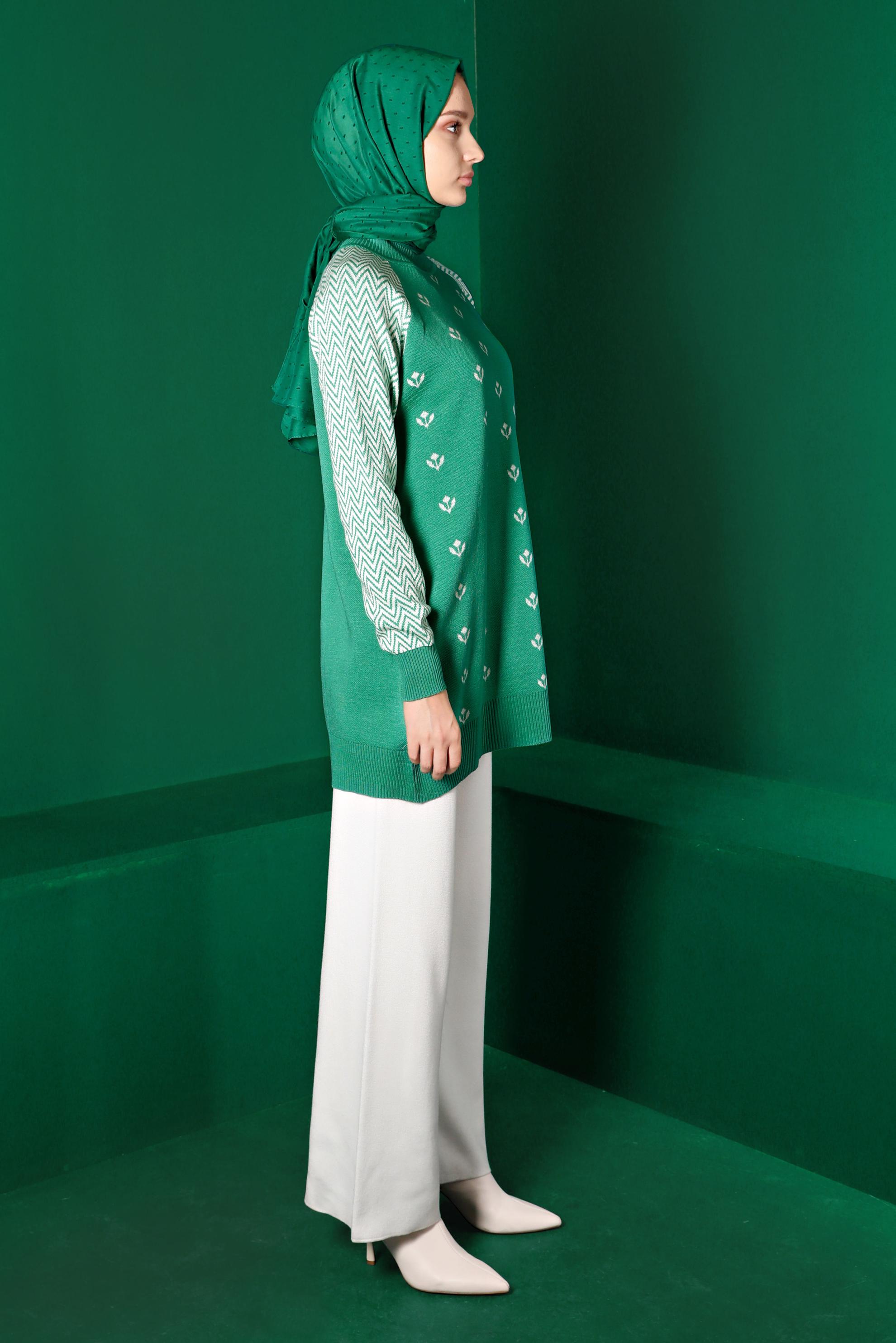 Vêtements hijab VERT TUNIQUE EN MAILLE À MOTIFS 43173