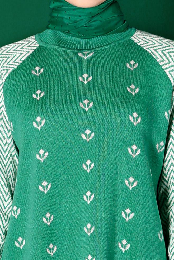 Tesettür giyim YEŞİL DESENLİ TRİKO TUNİK 43173 - ALVİNA