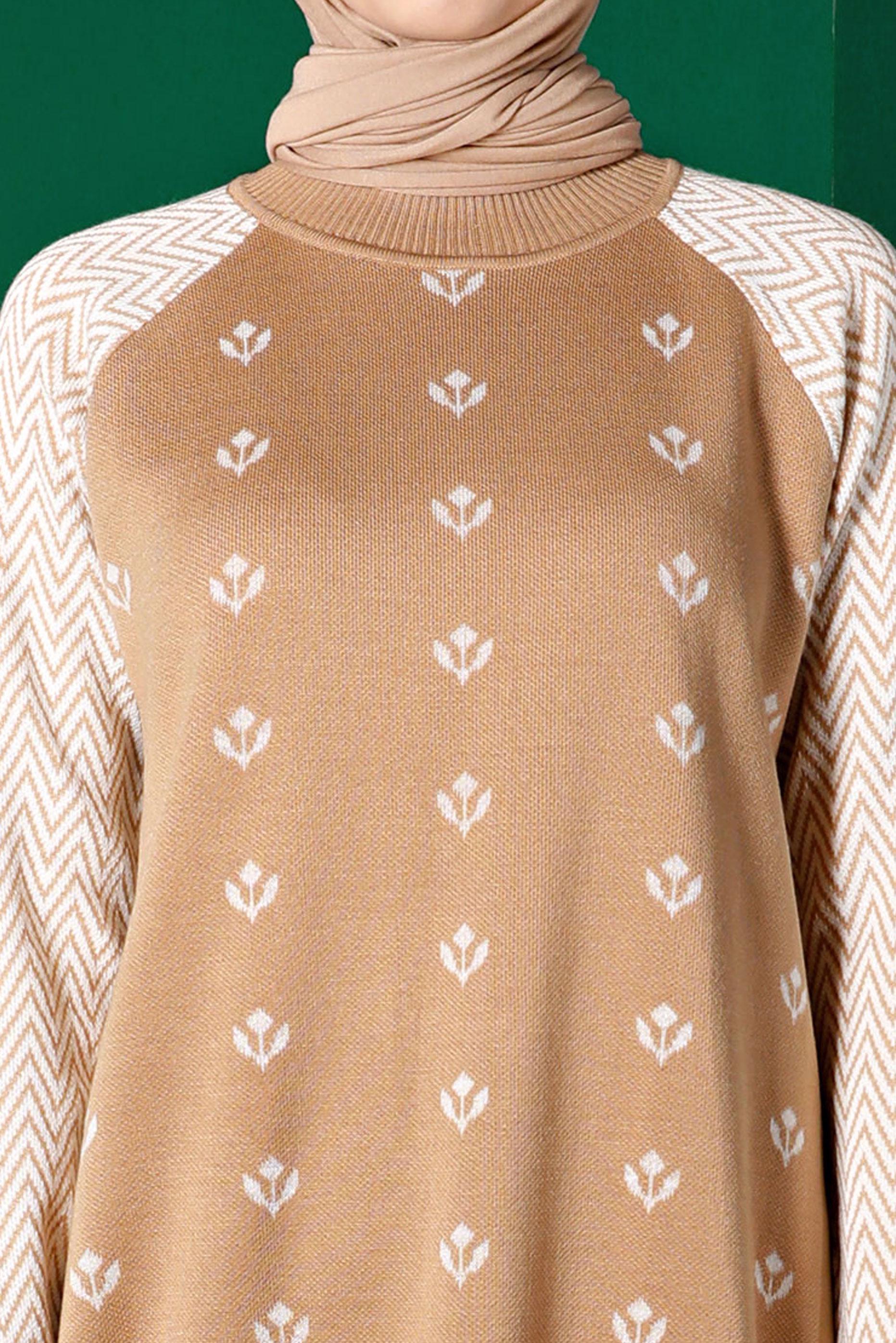 Tesettür giyim KAHVE DESENLİ TRİKO TUNİK 43173