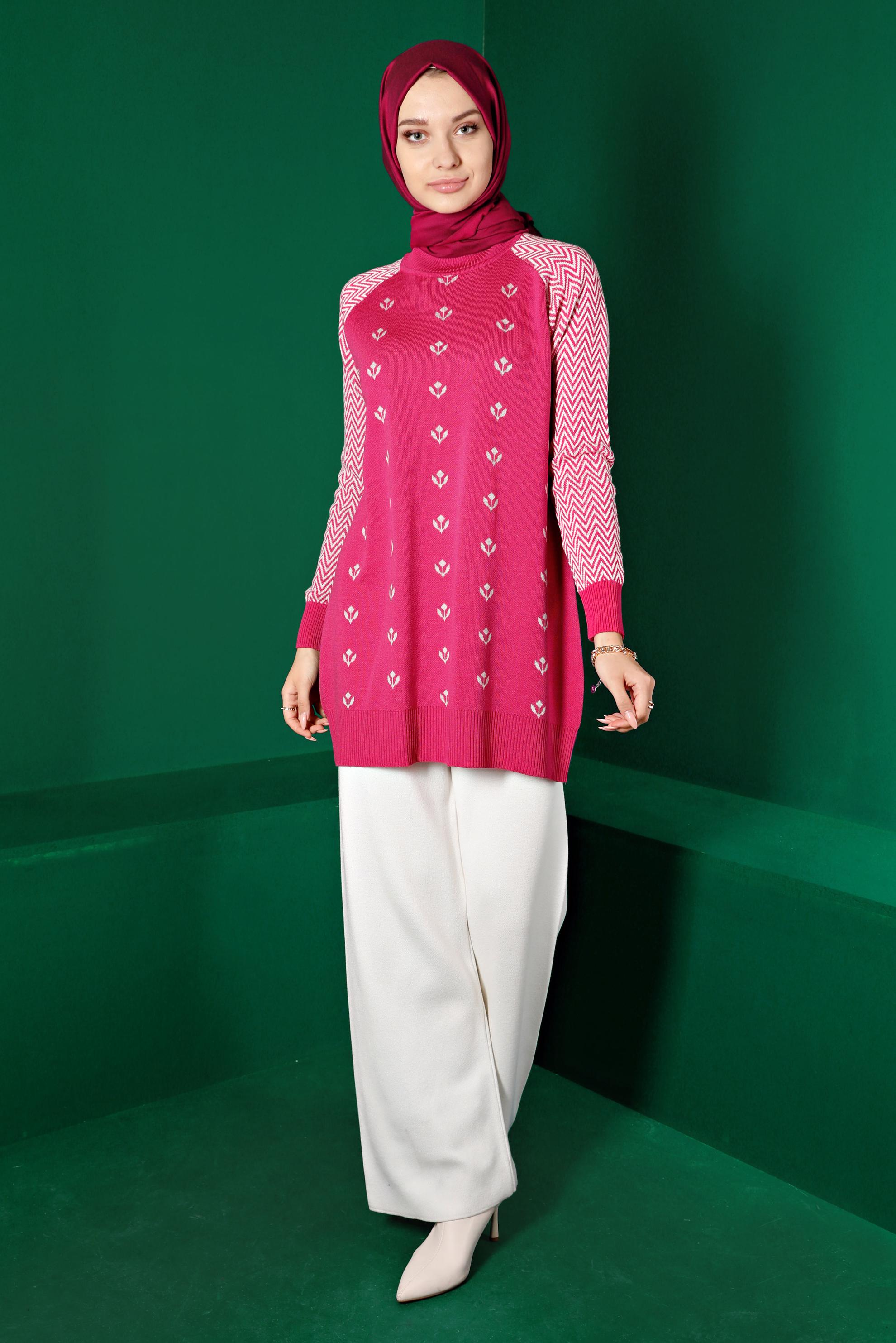 Vêtements hijab FUCHSIA TUNIQUE EN MAILLE À MOTIFS 43173