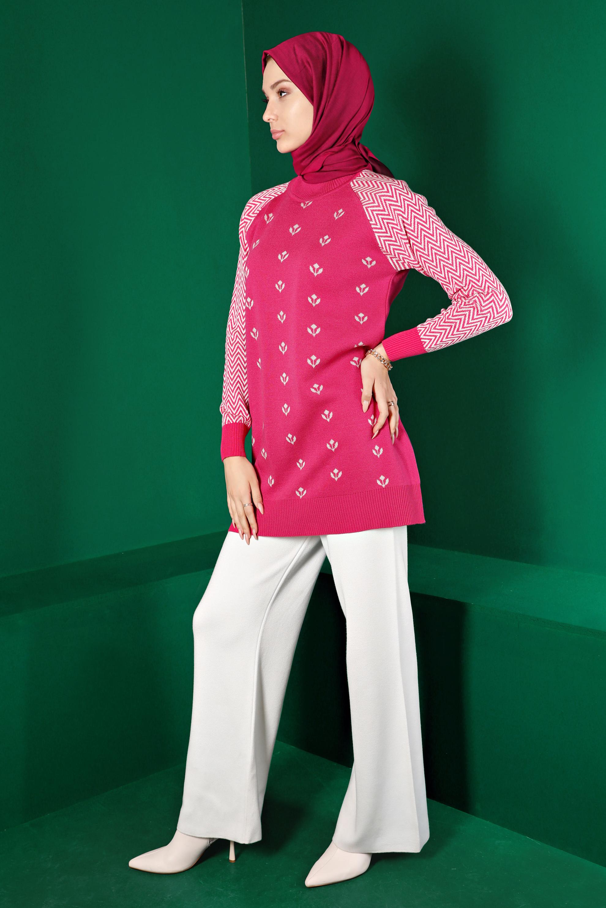 Vêtements hijab FUCHSIA TUNIQUE EN MAILLE À MOTIFS 43173