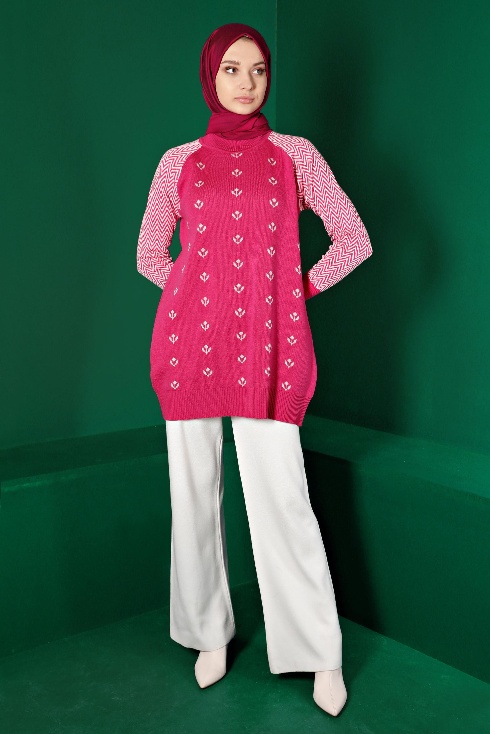 Vêtements hijab FUCHSIA TUNIQUE EN MAILLE À MOTIFS 43173
