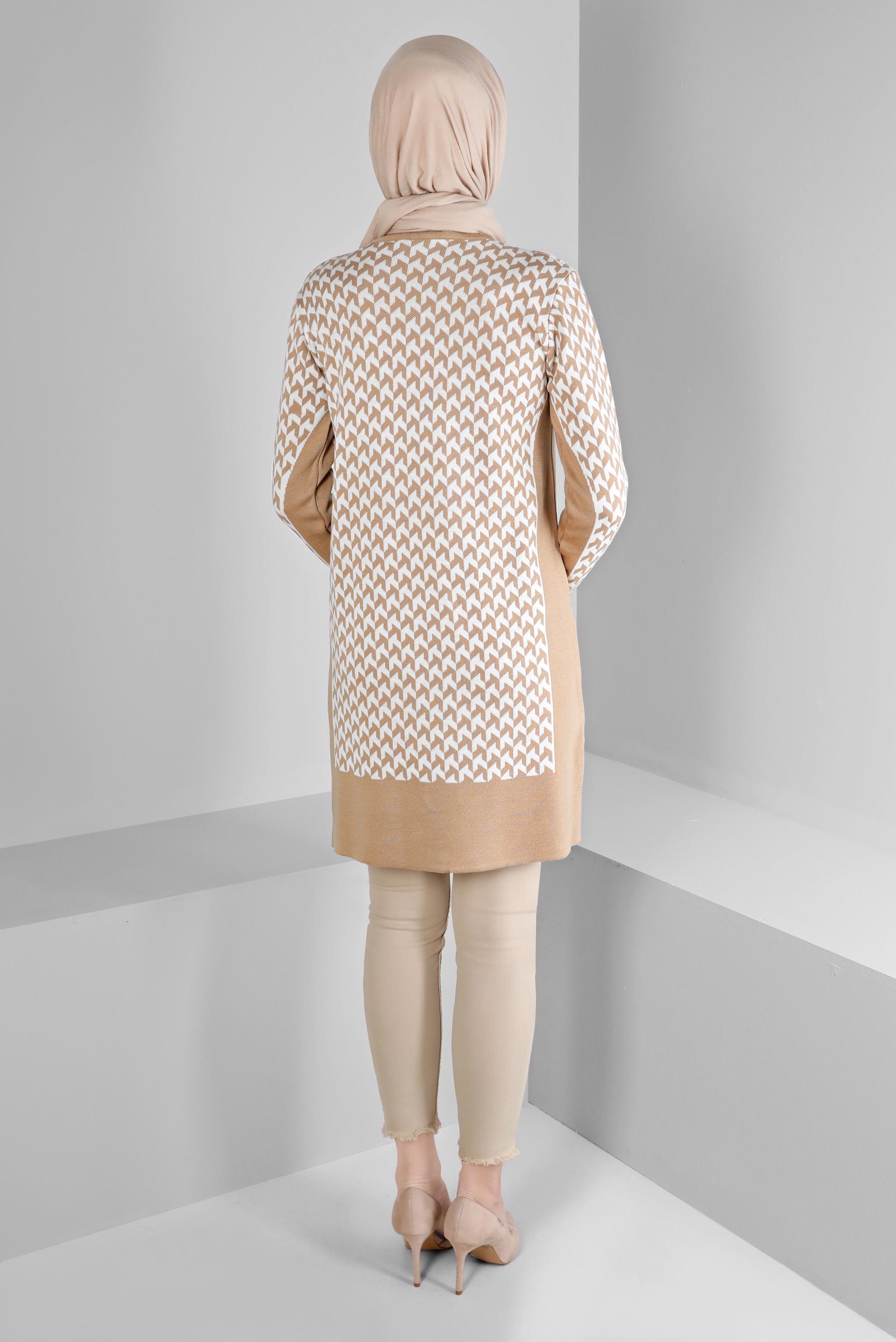 Tesettür giyim KAHVE DESENLİ TRİKO TUNİK 43174