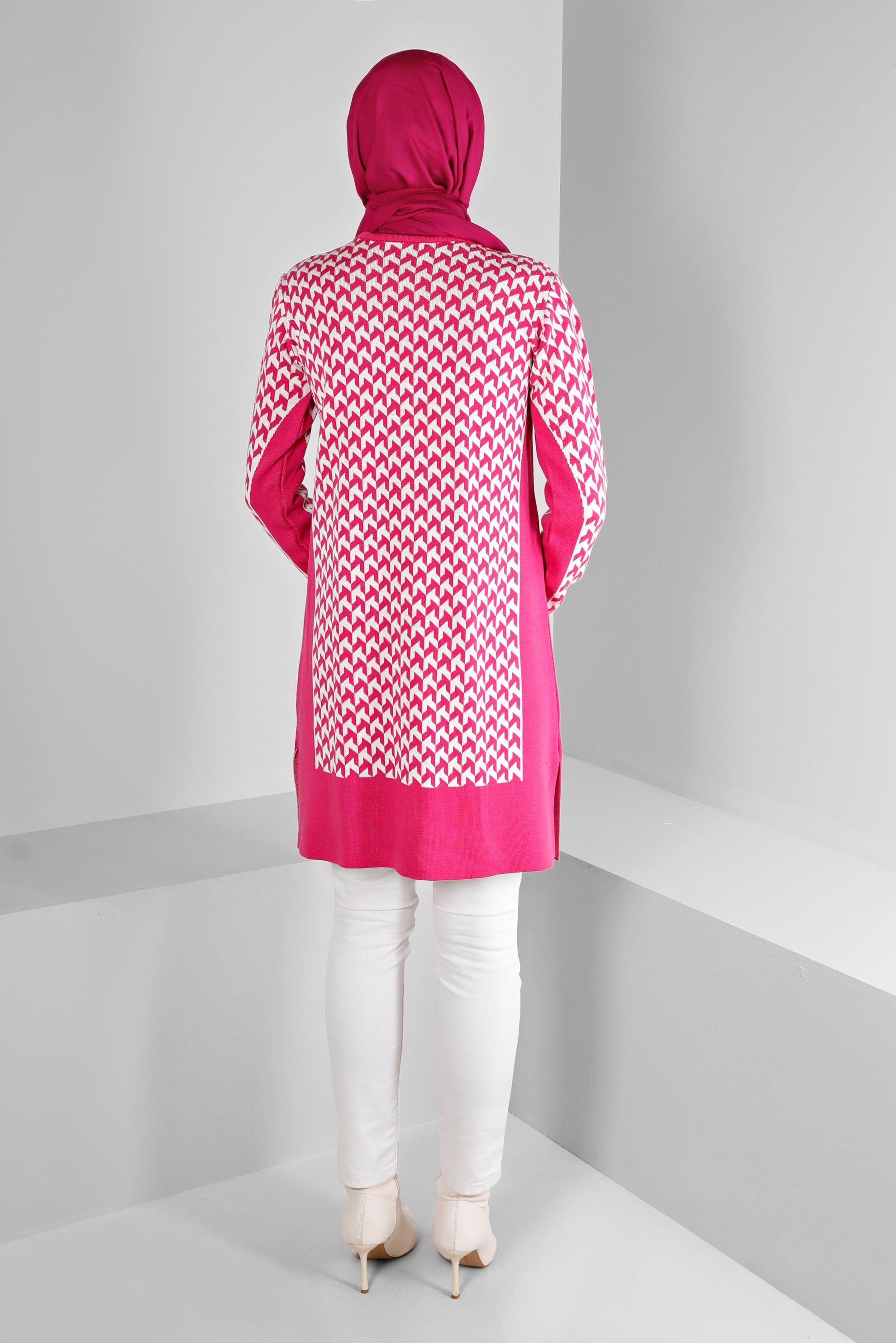 Tesettür giyim FUŞYA DESENLİ TRİKO TUNİK 43174