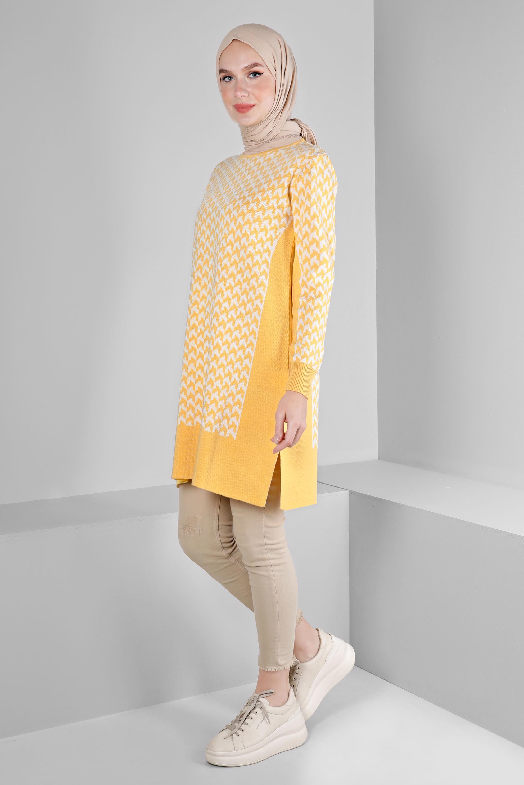 Tesettür giyim SARI DESENLİ TRİKO TUNİK 43174
