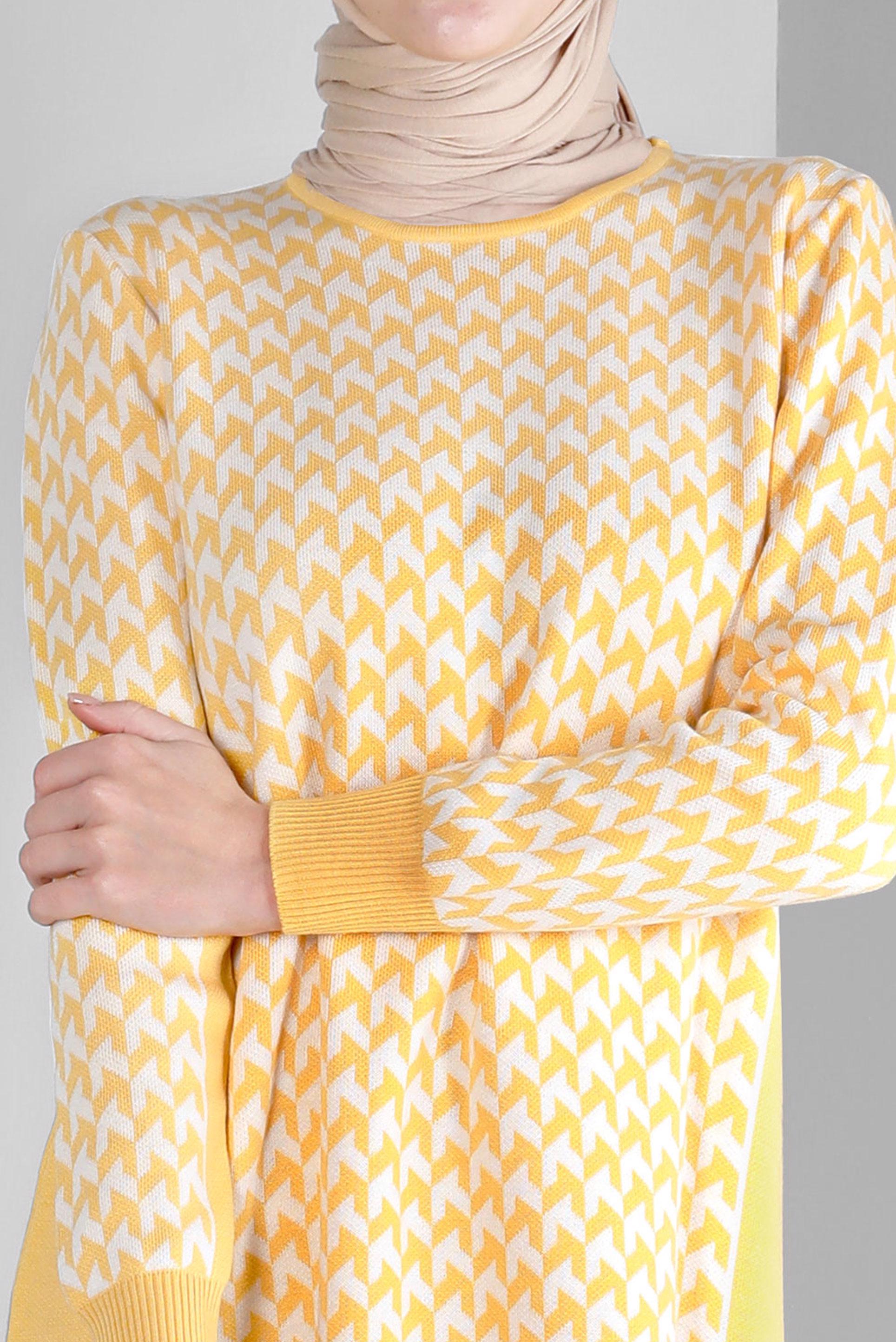Tesettür giyim SARI DESENLİ TRİKO TUNİK 43174