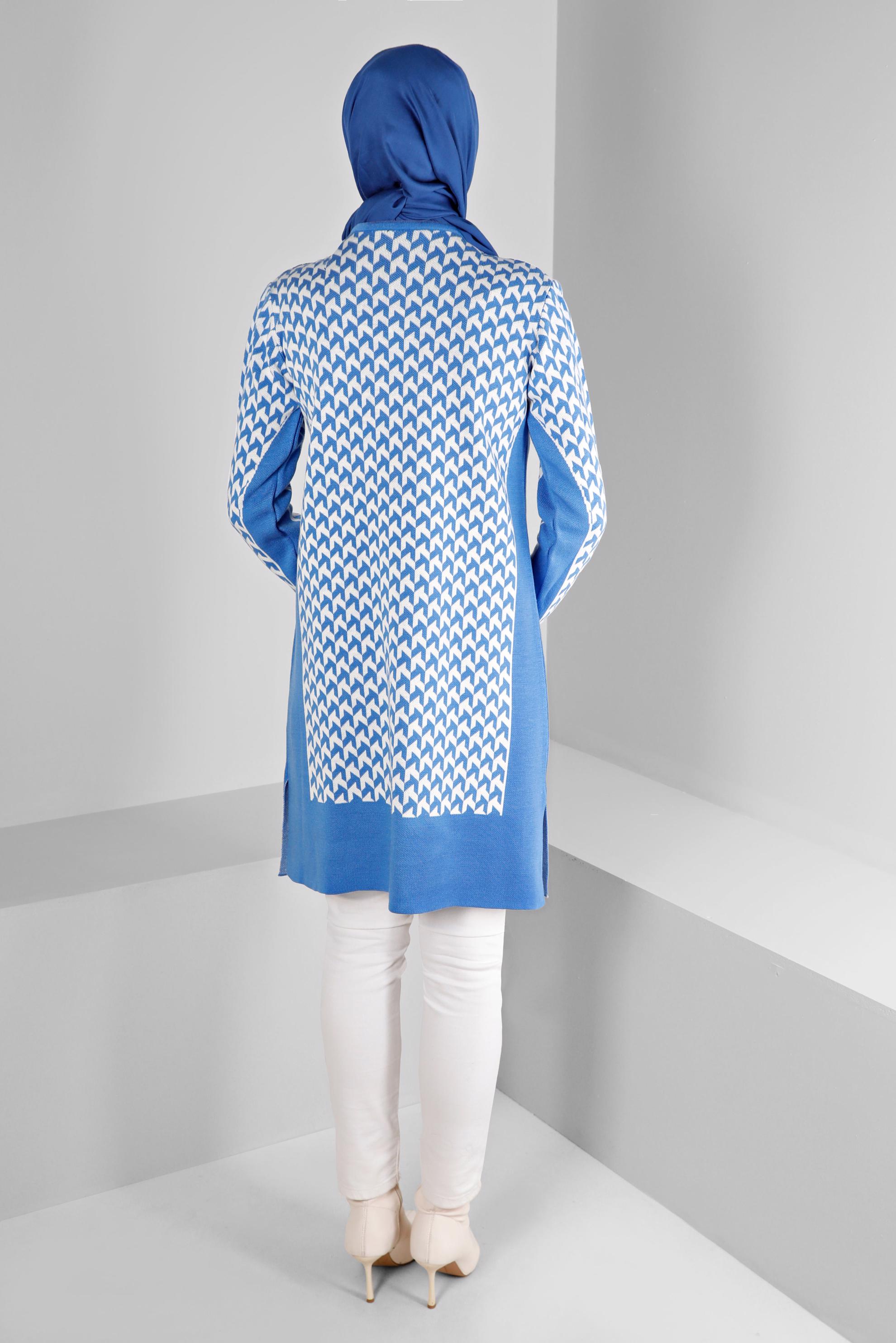 Tesettür giyim MAVİ DESENLİ TRİKO TUNİK 43174