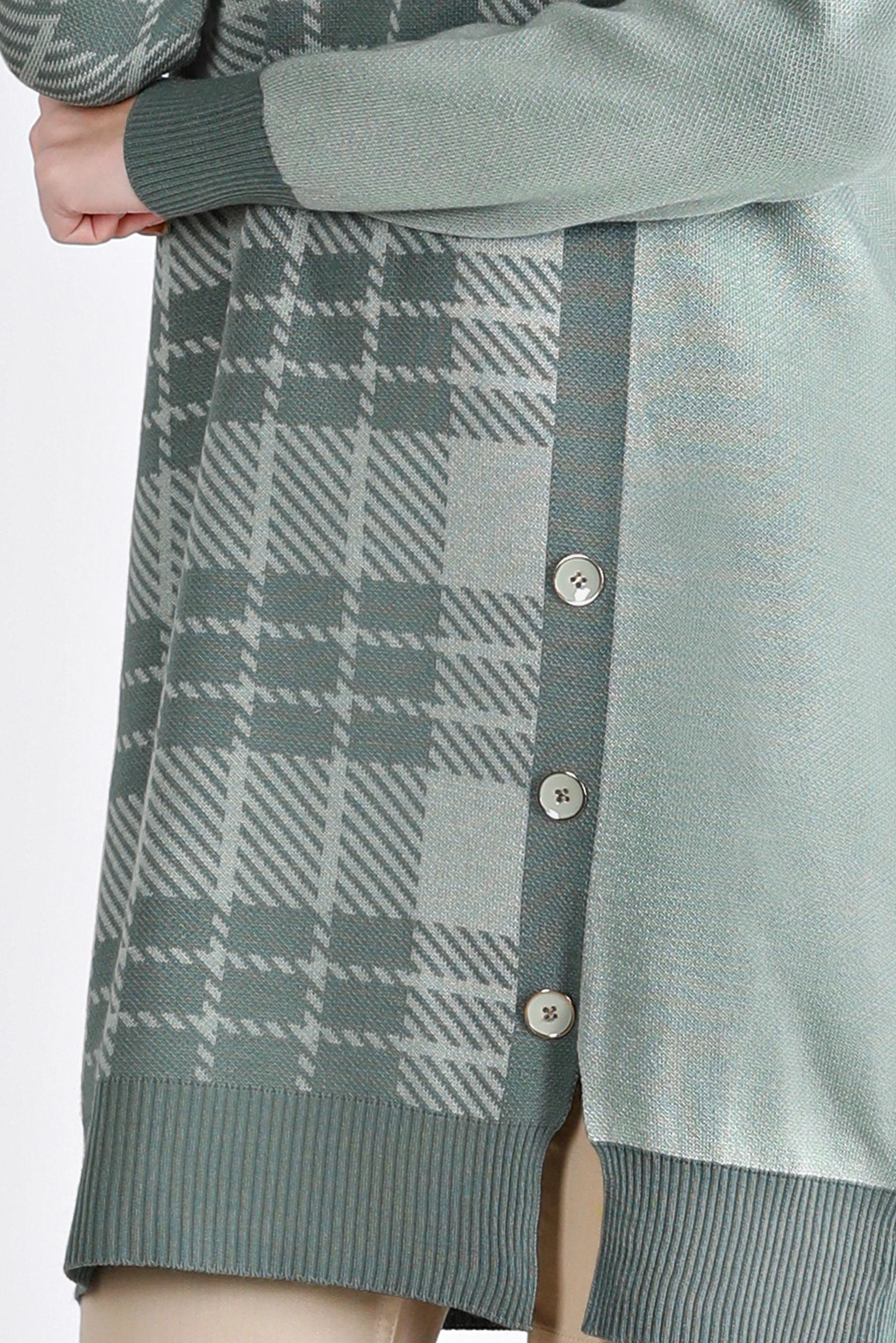 Tesettür giyim YEŞİL EKOSE DESENLİ DÜĞMELİ TRİKO TUNİK 43175	