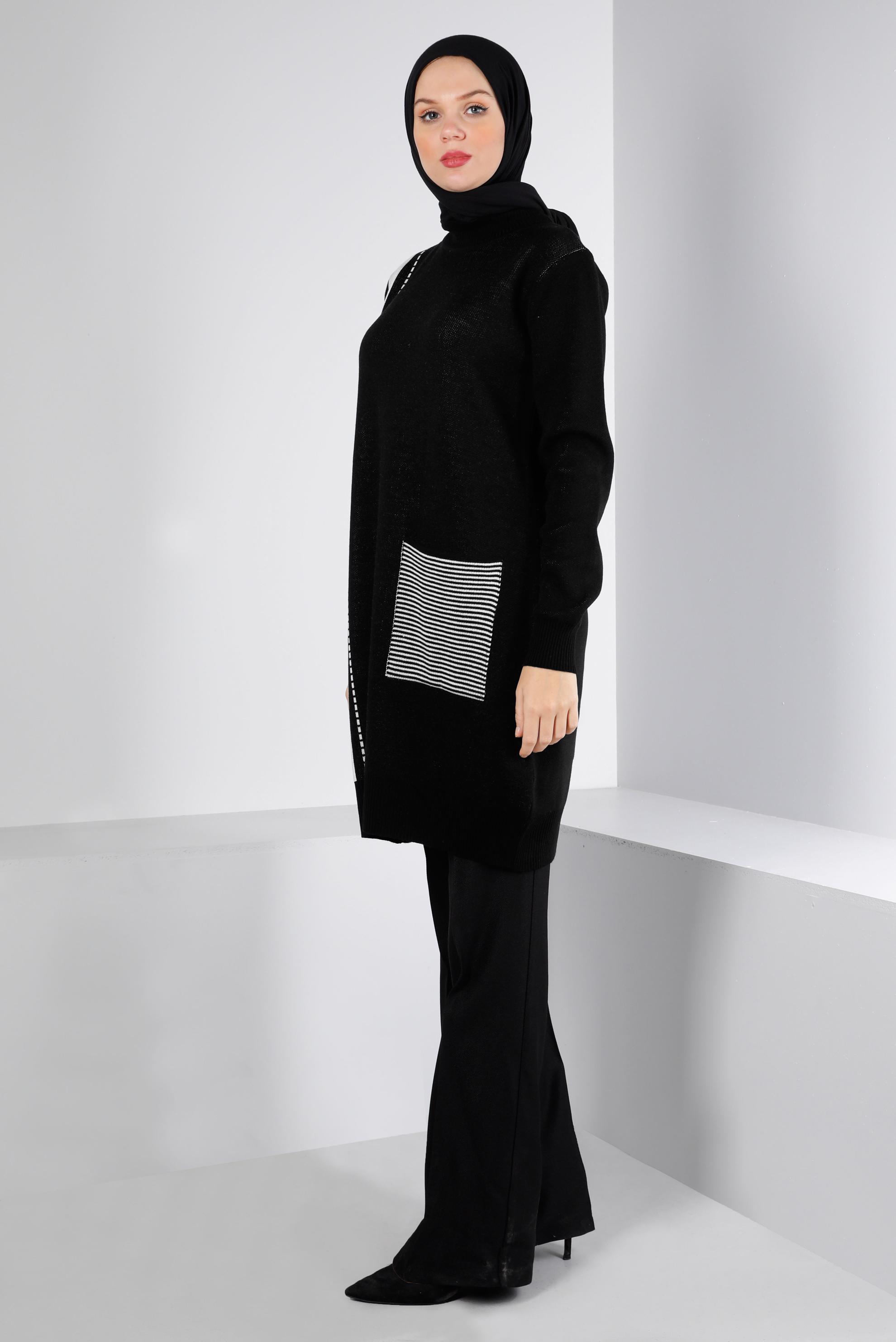 Tesettür giyim SİYAH CEP DETAYLI TRİKO TUNİK 43176	