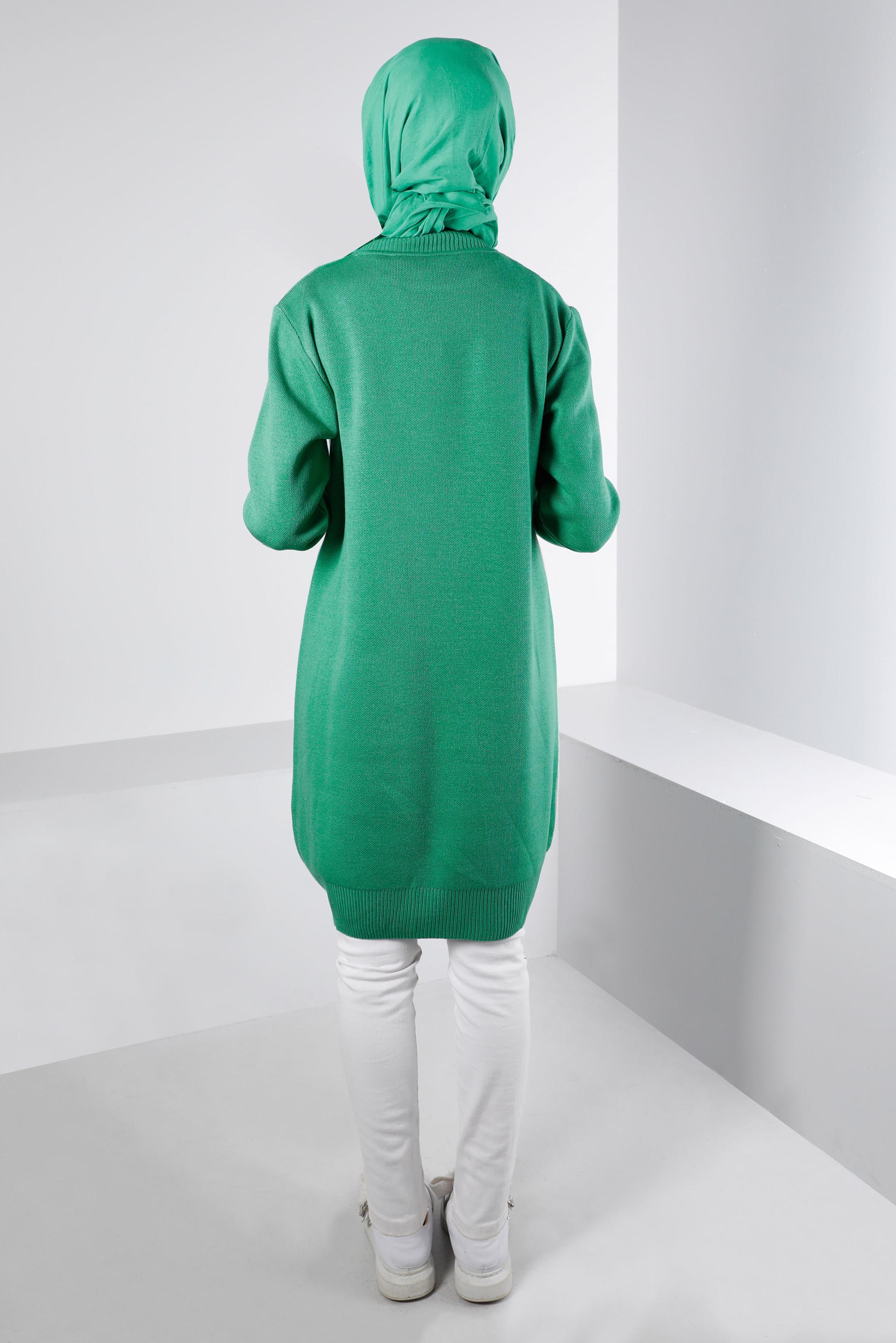 Tesettür giyim YEŞİL CEP DETAYLI TRİKO TUNİK 43176	