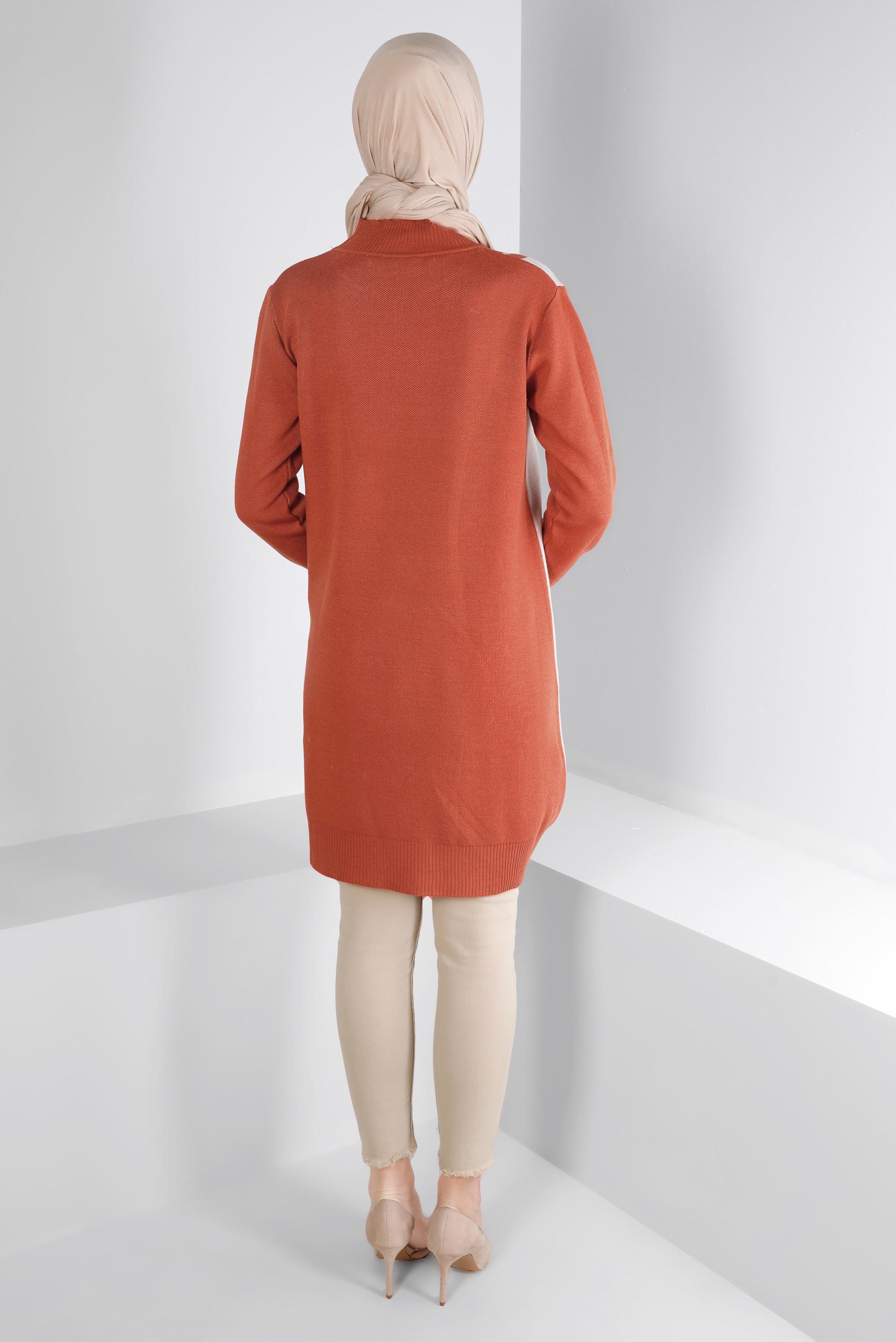 Tesettür giyim TURUNCU CEP DETAYLI TRİKO TUNİK 43176	