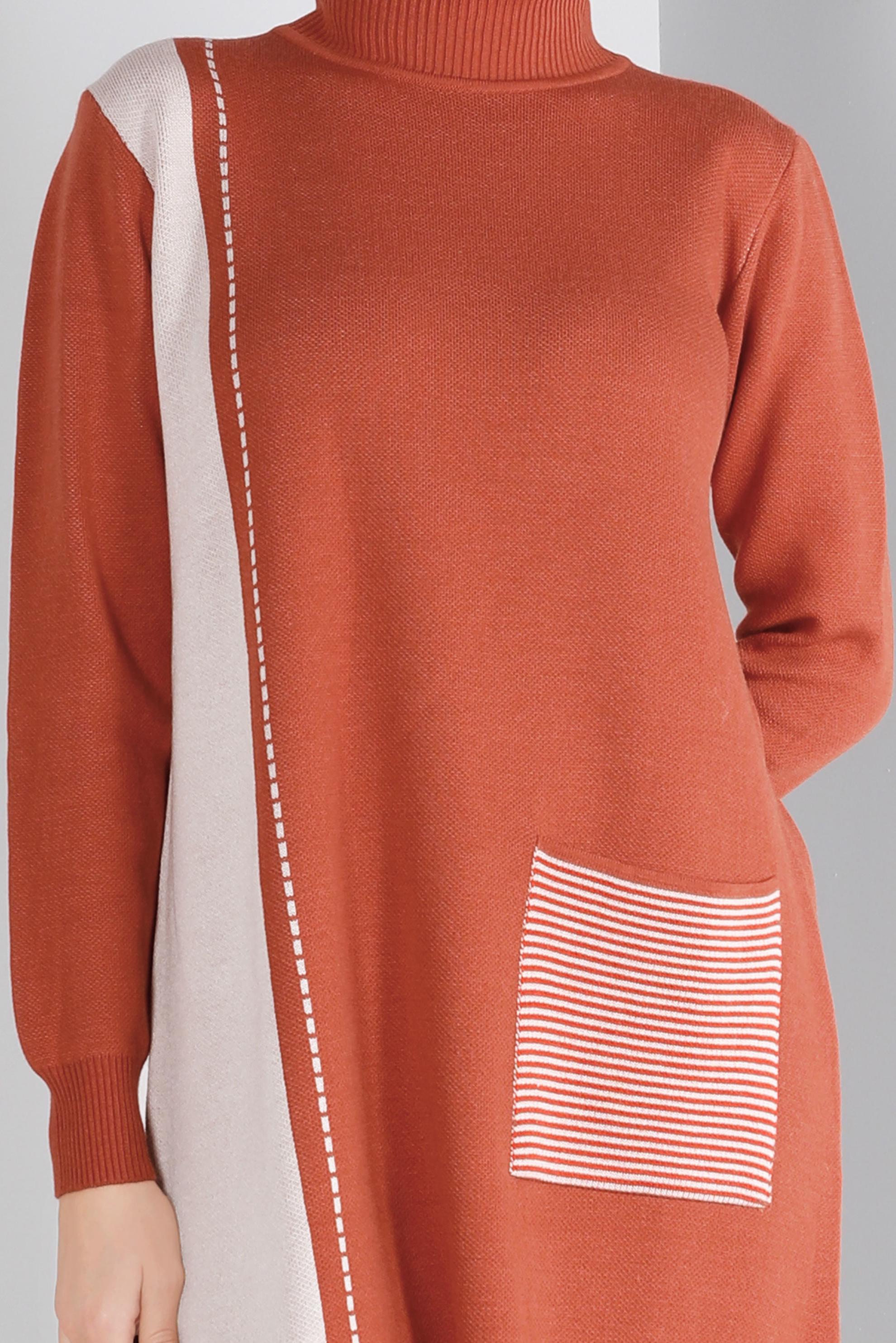 Tesettür giyim TURUNCU CEP DETAYLI TRİKO TUNİK 43176	