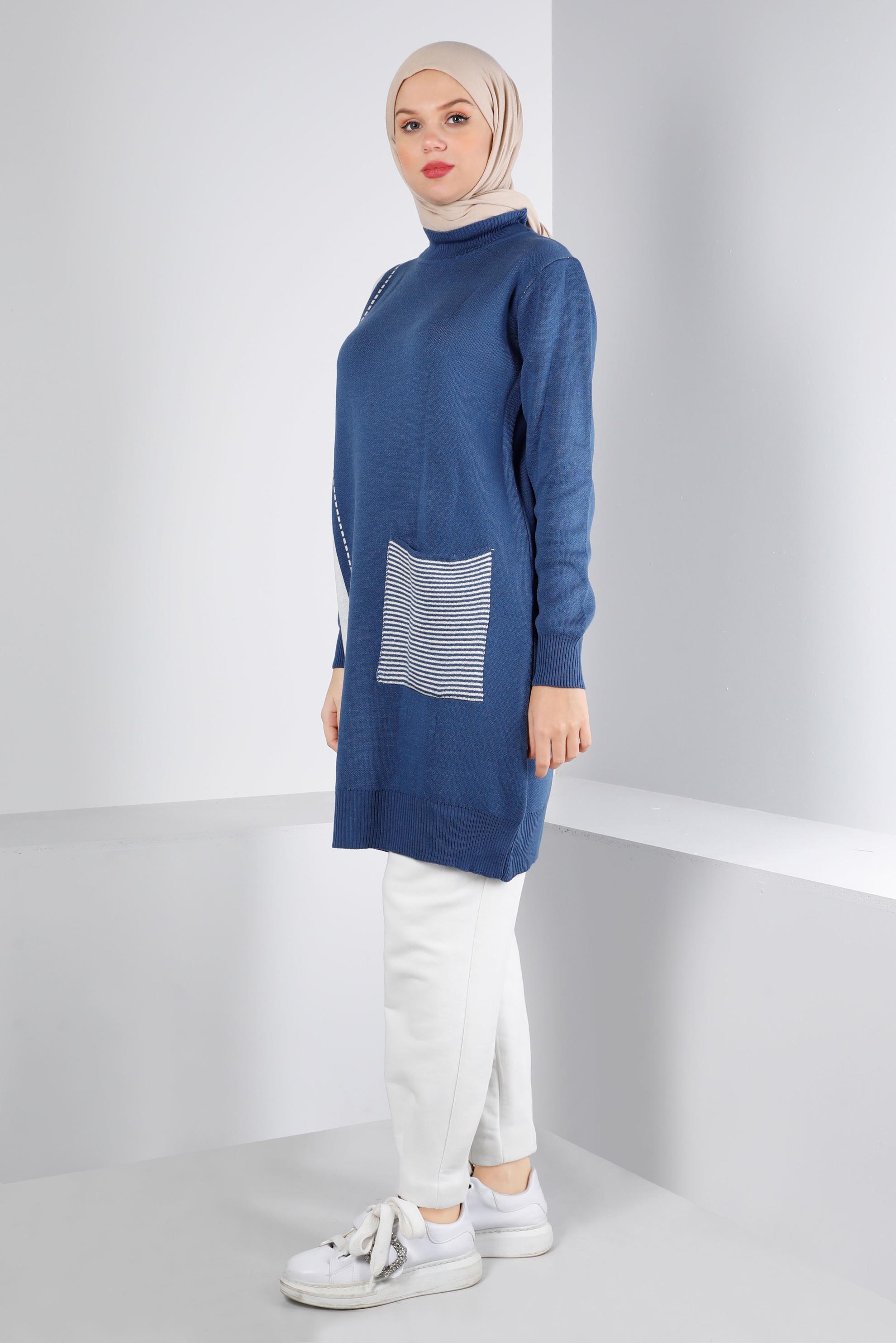 Tesettür giyim LACİVERT CEP DETAYLI TRİKO TUNİK 43176	