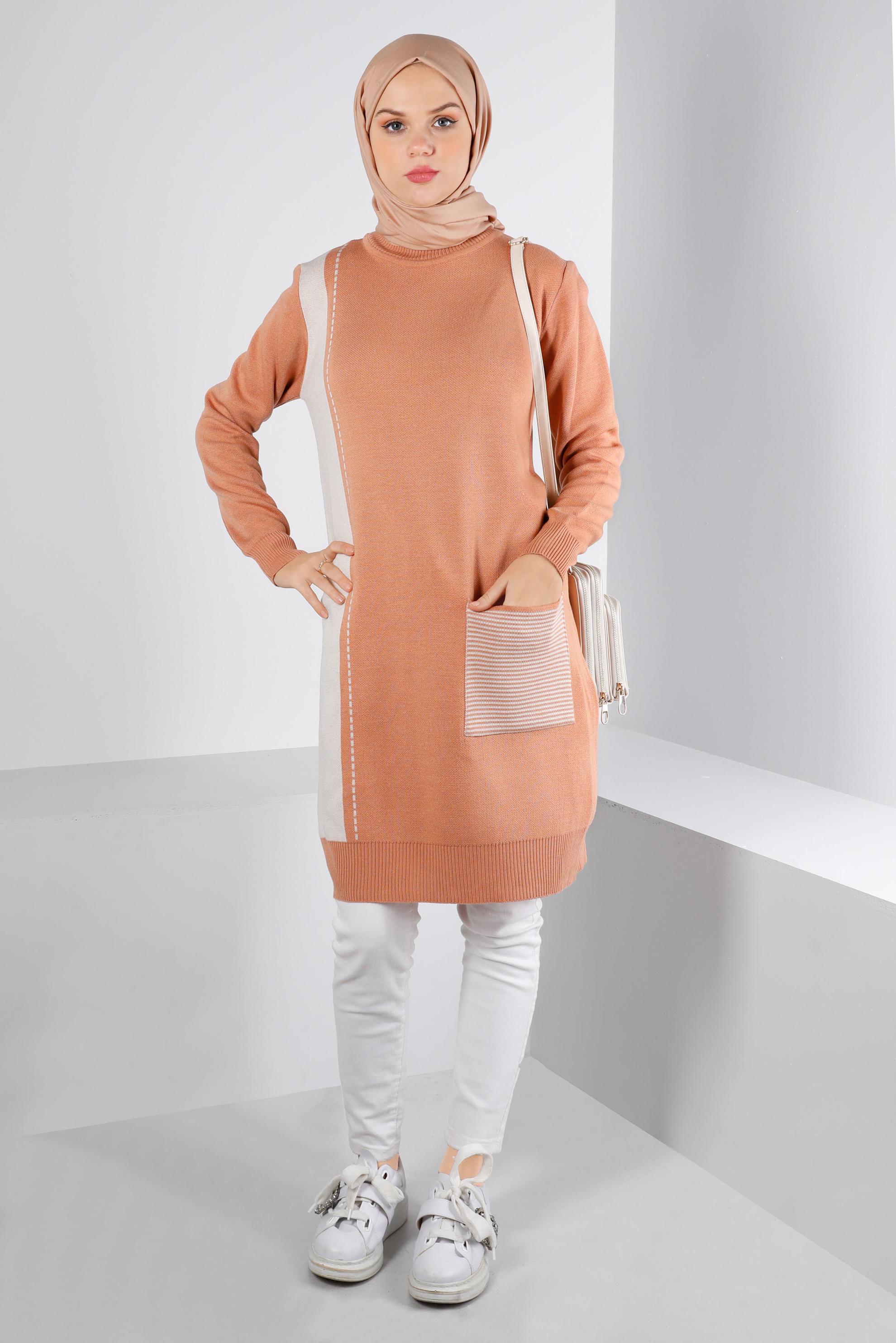 Hijab clothing POWDER POCKET DETAIL KNITWEAR TUNIC 43176 
