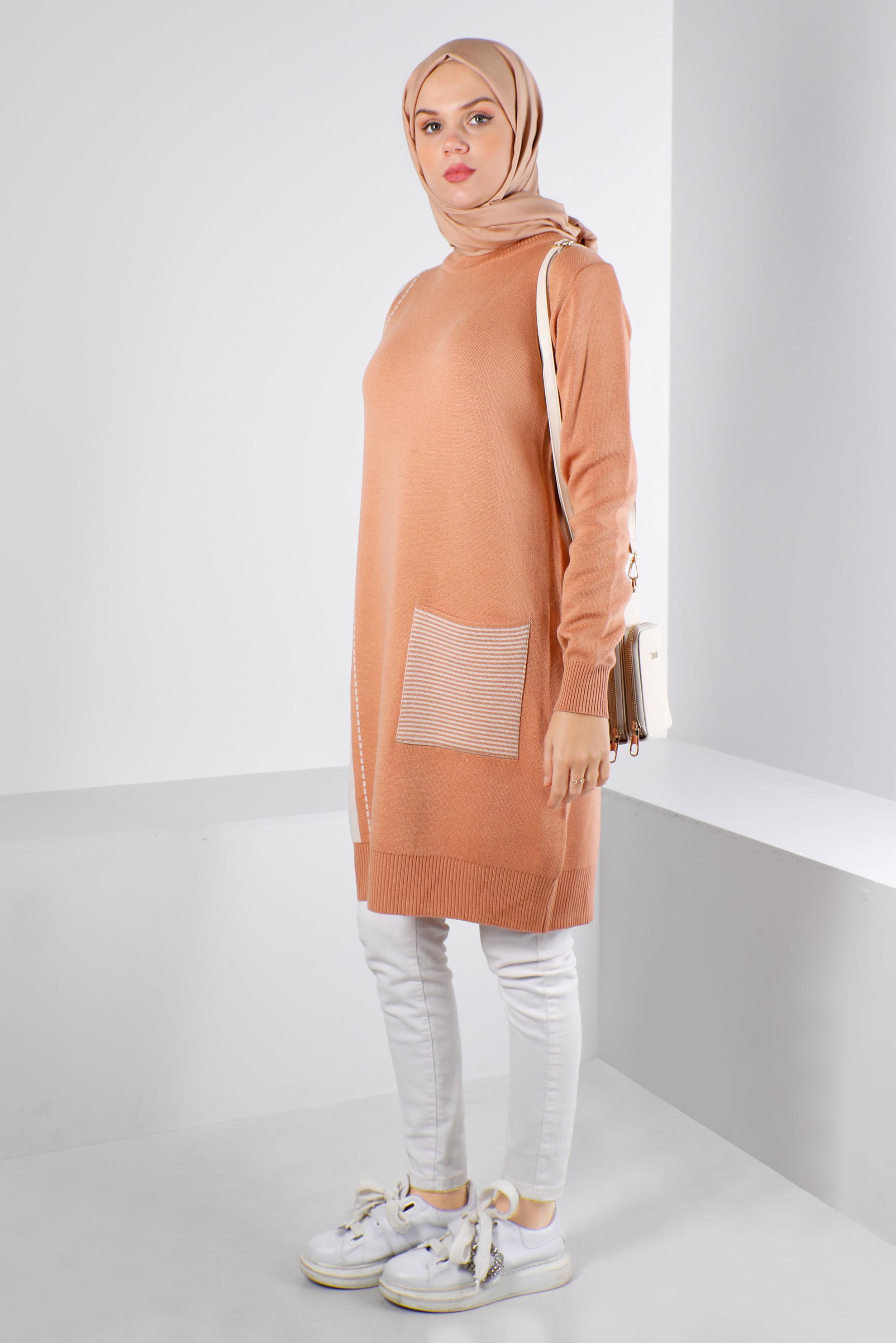 Hijab clothing POWDER POCKET DETAIL KNITWEAR TUNIC 43176 
