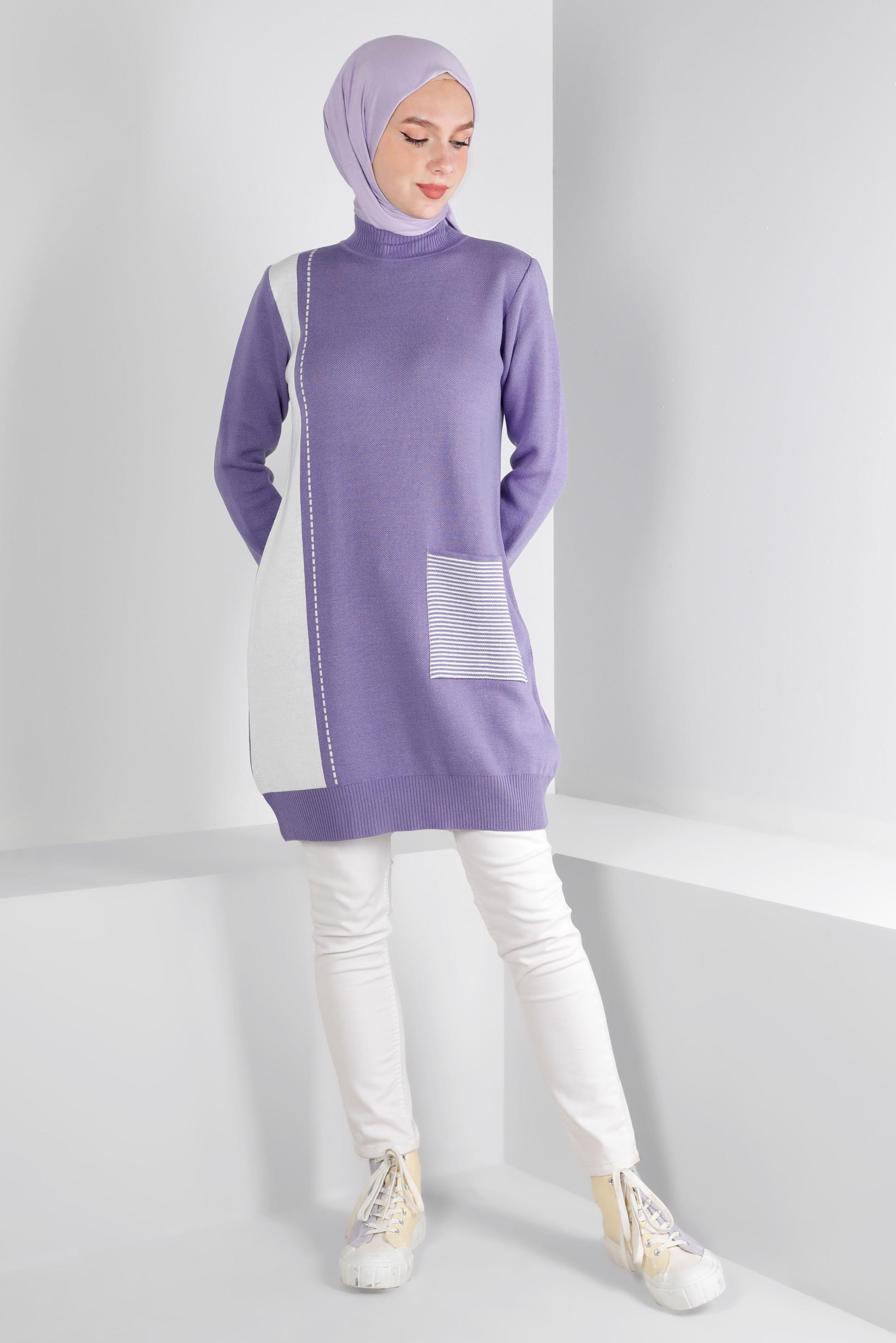 Vêtements hijab POURPRE TUNIQUE EN MAILLE AVEC POCHES 43176