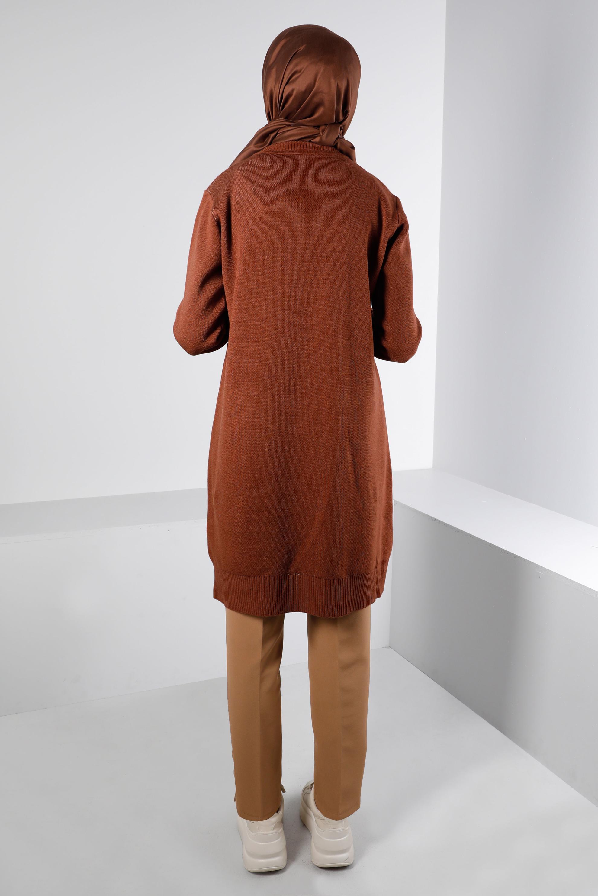 Hijab clothing BROWN POCKET DETAIL KNITWEAR TUNIC 43176 