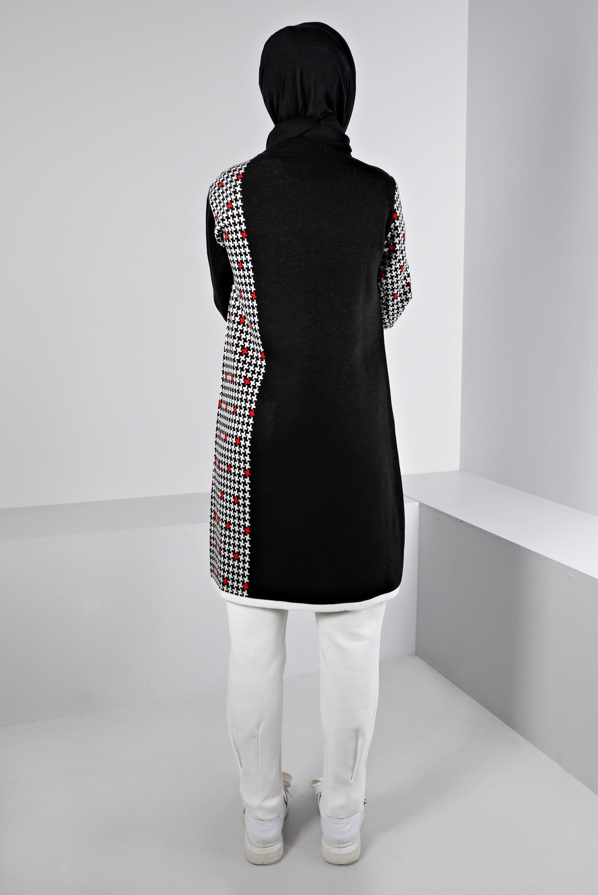 Tesettür giyim SİYAH DESENLİ CEPLİ TRİKO TUNİK 43177