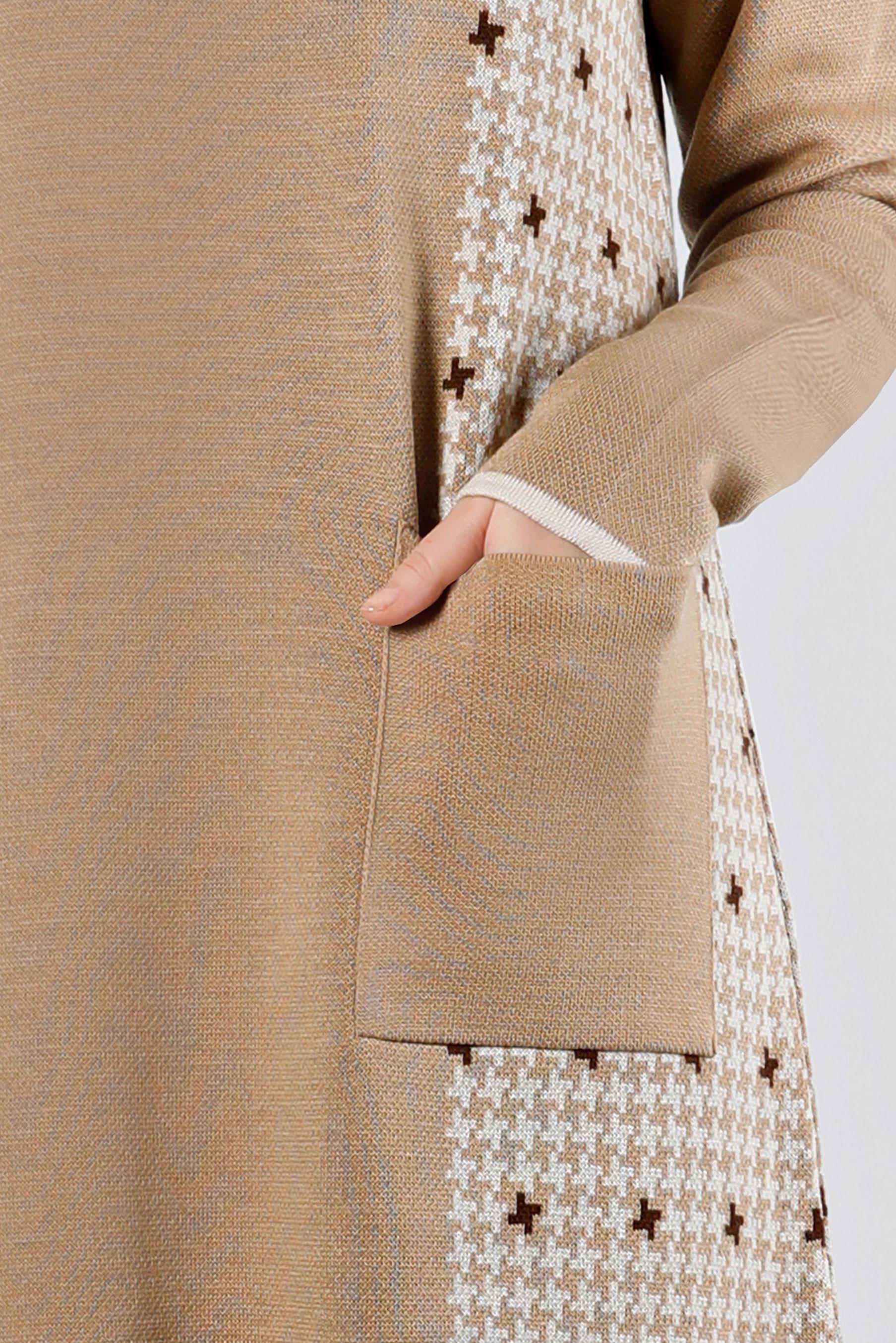 Tesettür giyim KAHVE DESENLİ CEPLİ TRİKO TUNİK 43177