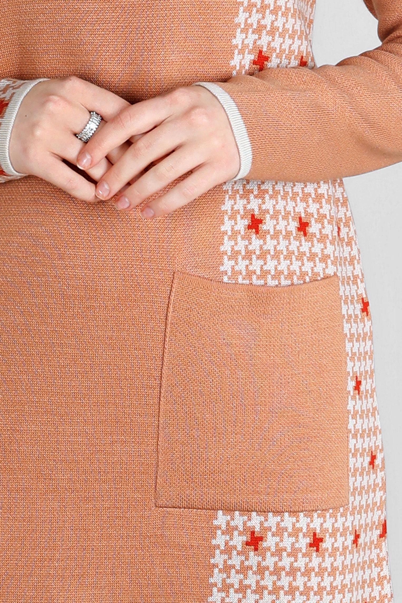 Tesettür giyim PUDRA DESENLİ CEPLİ TRİKO TUNİK 43177