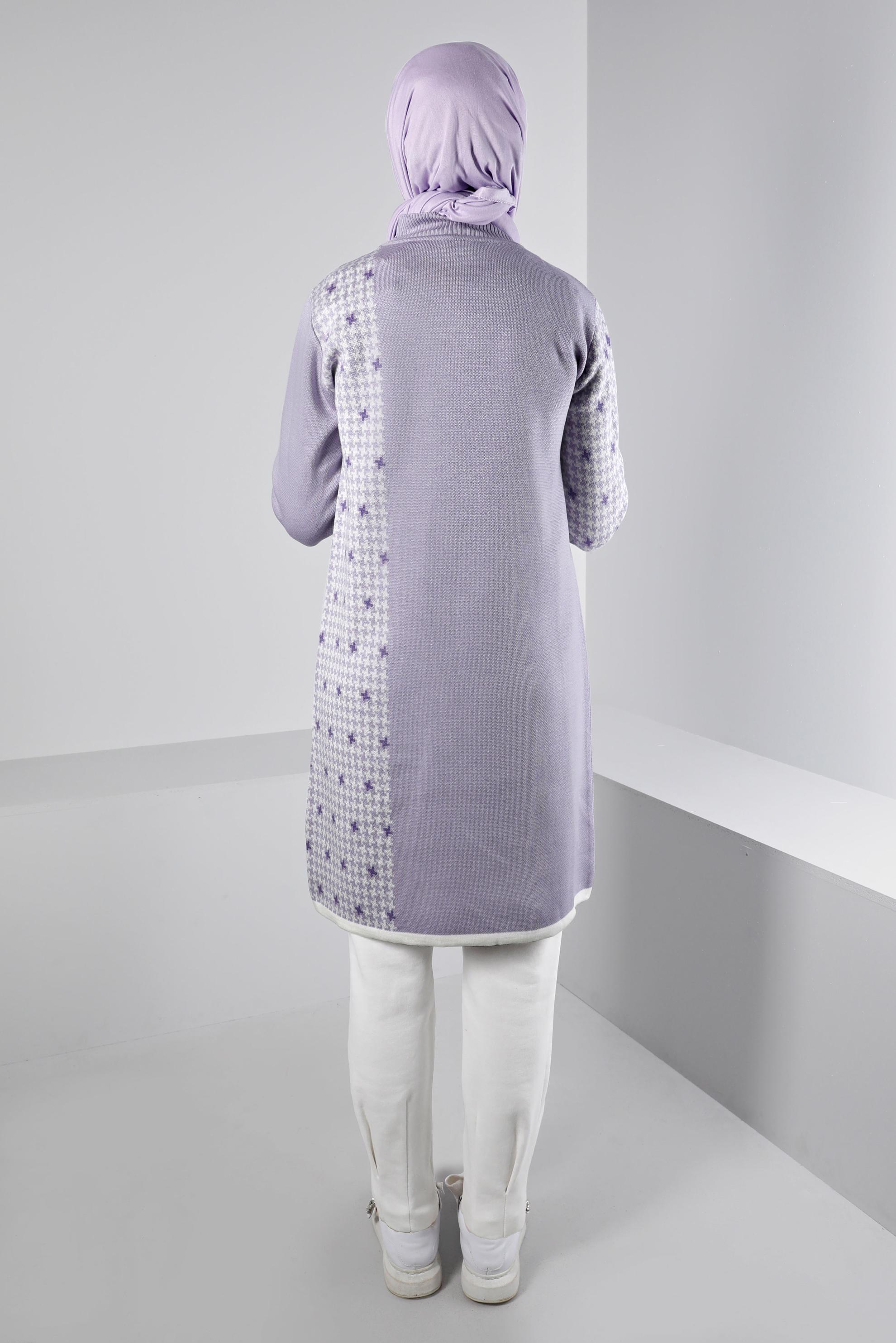 Tesettür giyim MOR DESENLİ CEPLİ TRİKO TUNİK 43177