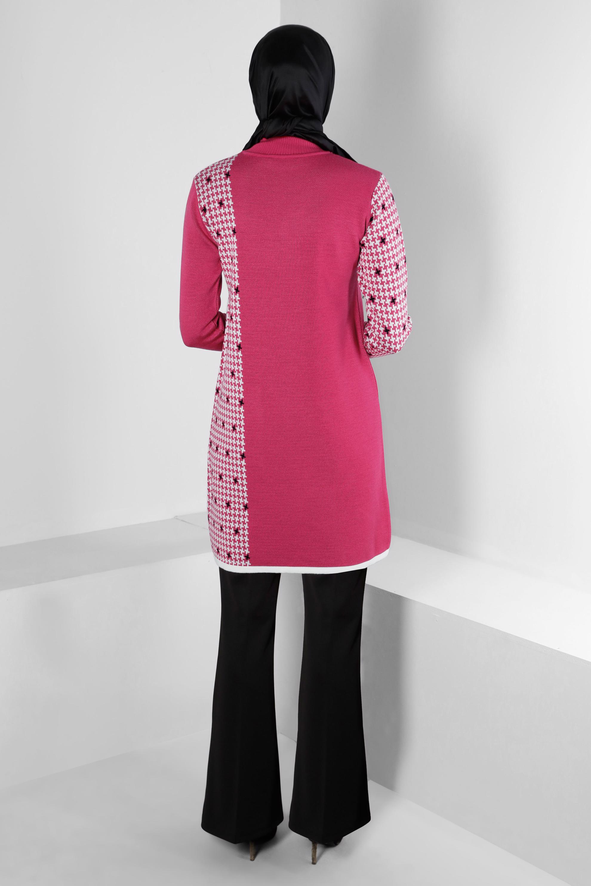 Tesettür giyim FUŞYA DESENLİ CEPLİ TRİKO TUNİK 43177