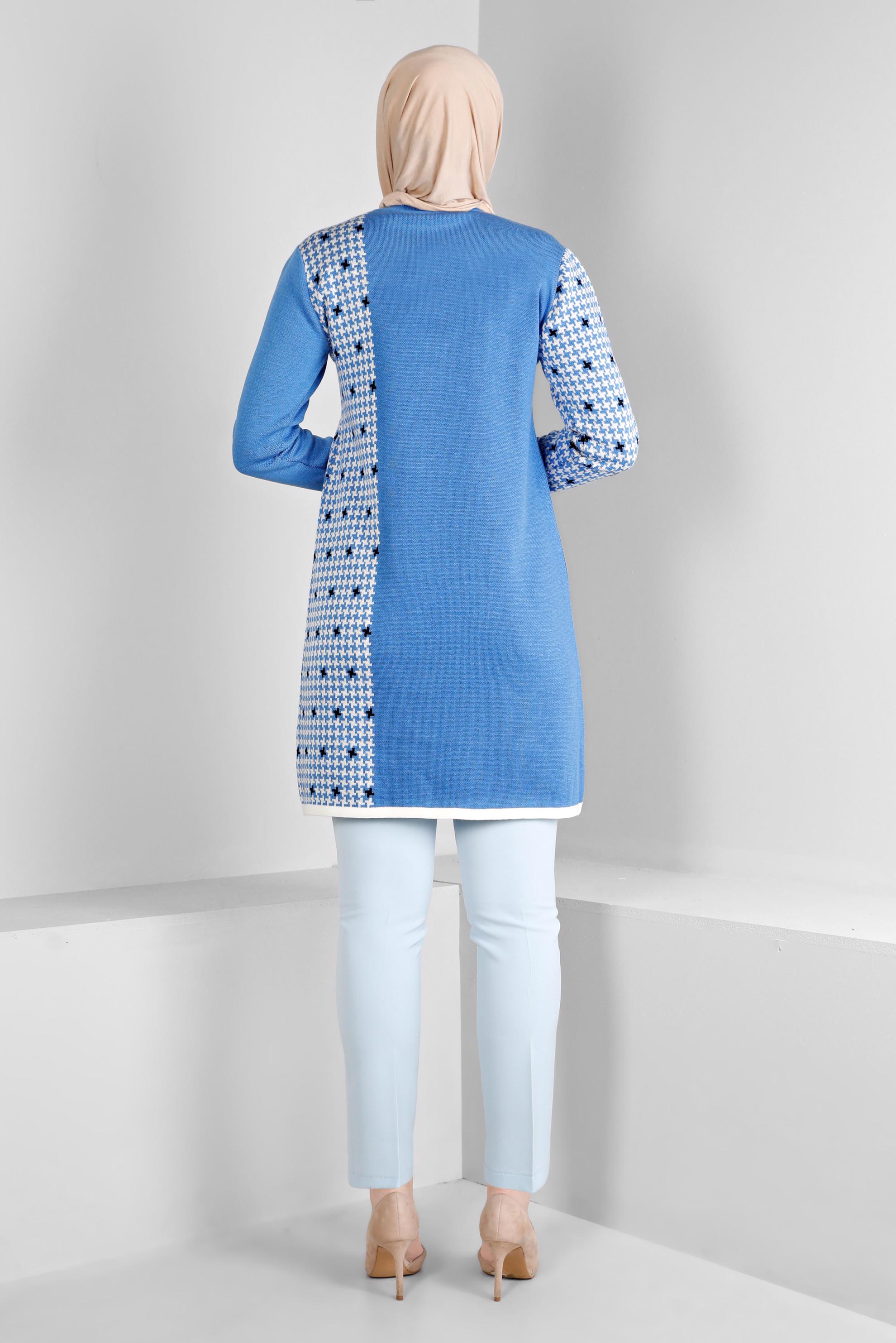 Tesettür giyim MAVİ DESENLİ CEPLİ TRİKO TUNİK 43177