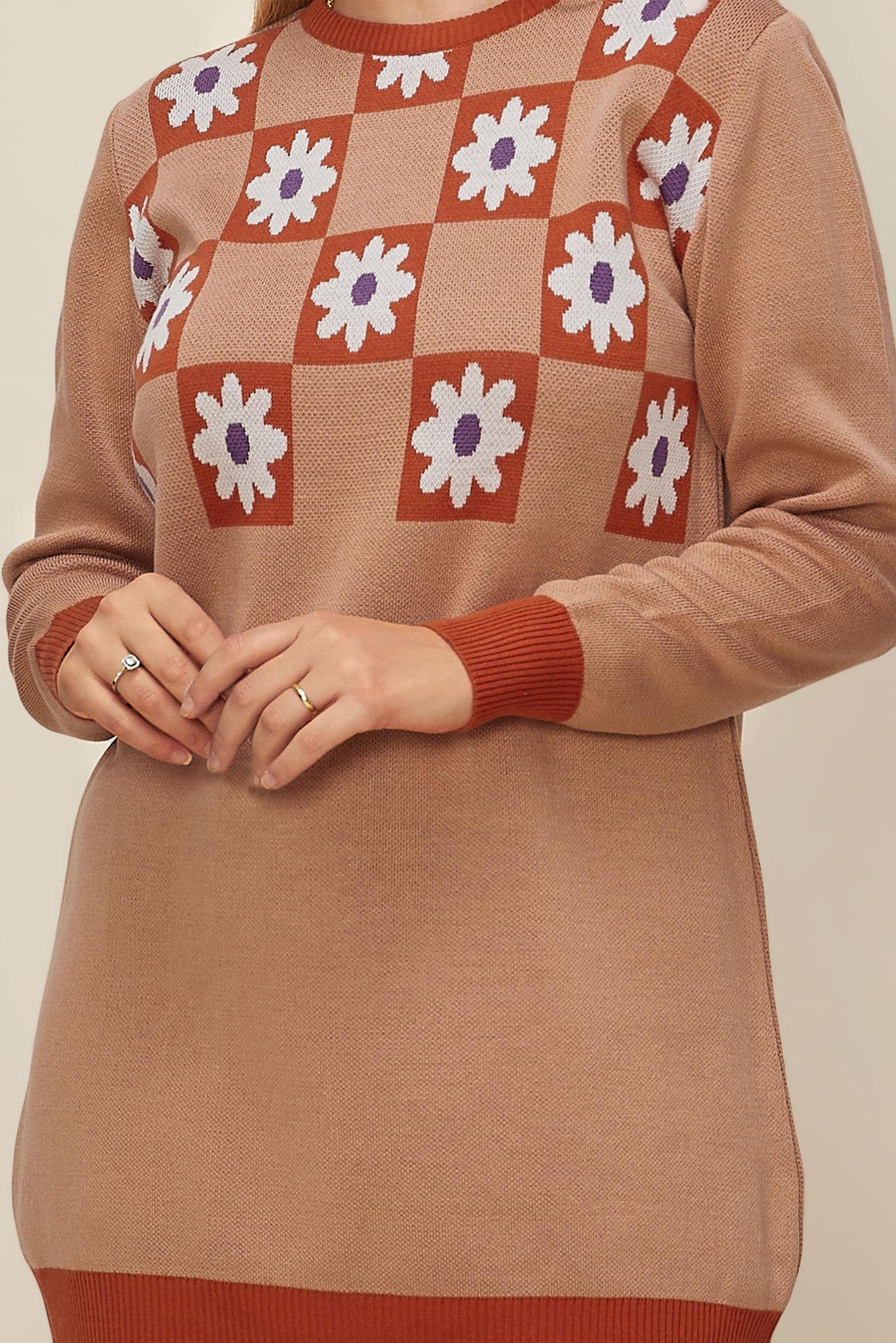 Vêtements hijab ORANGE TUNIQUE EN MAILLE MOTIF FLEURI 43178