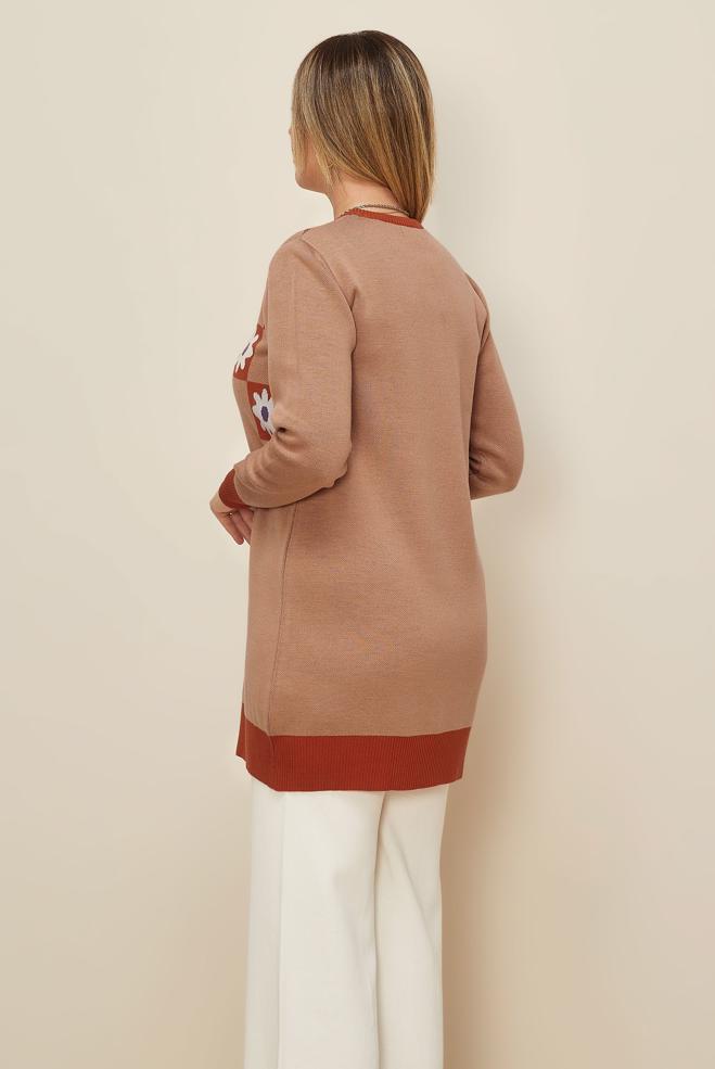 Vêtements hijab ORANGE TUNIQUE EN MAILLE MOTIF FLEURI 43178 - ALVİNA