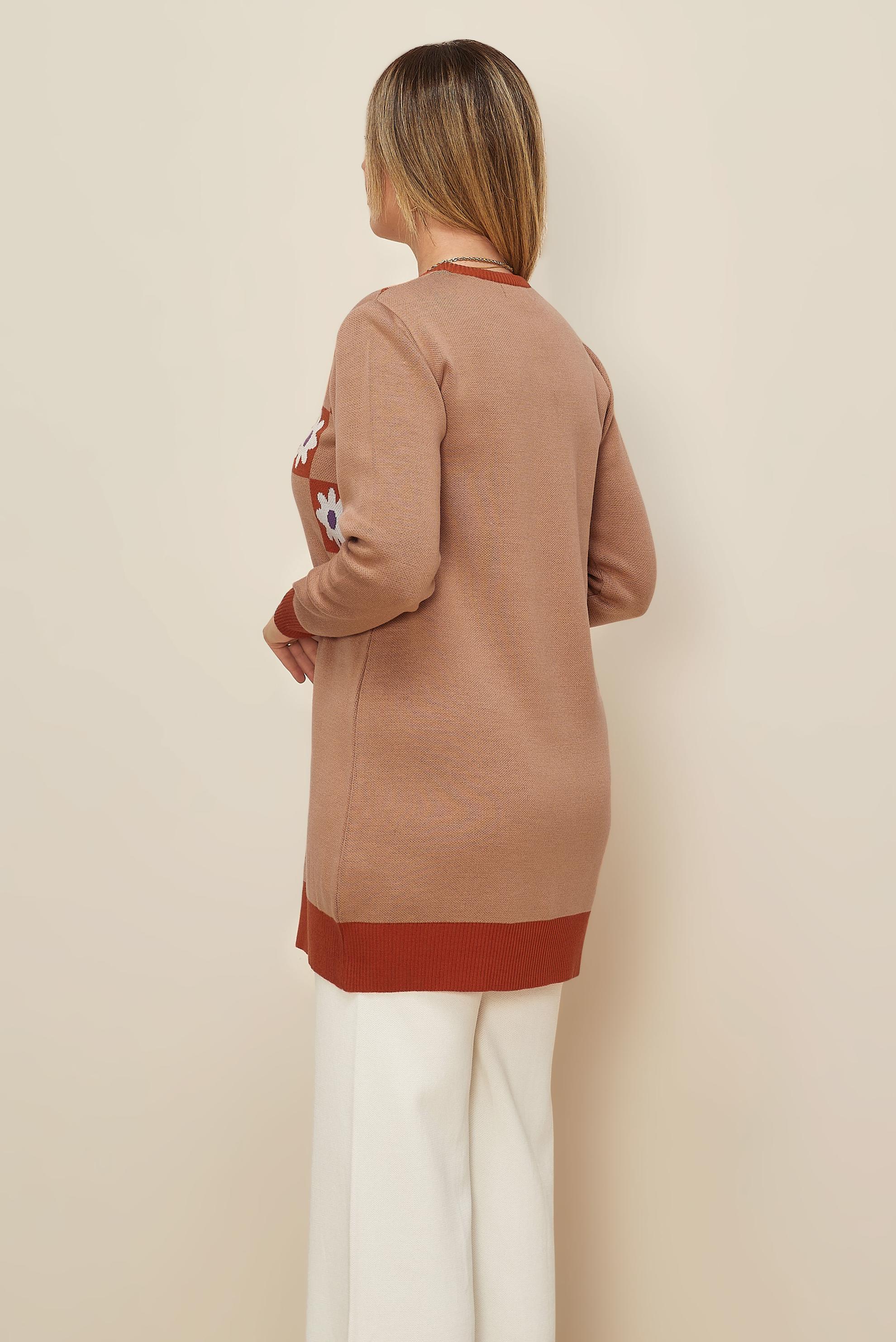 Vêtements hijab ORANGE TUNIQUE EN MAILLE MOTIF FLEURI 43178